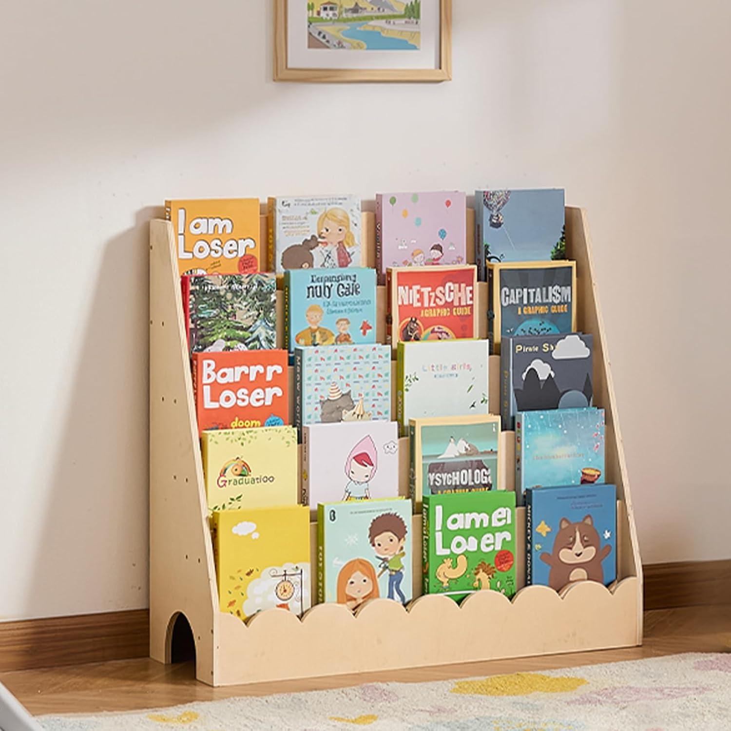 image:imageVEVOR Cubby Mobile Tray Storage Cabinet 8Compartment Cubby Storage Shelf Cubby Storage Cabinet 3Shelf Classroom Cubbies Classroom Furniture for Home Daycare and Preschool NaturalScalloped Bookcase