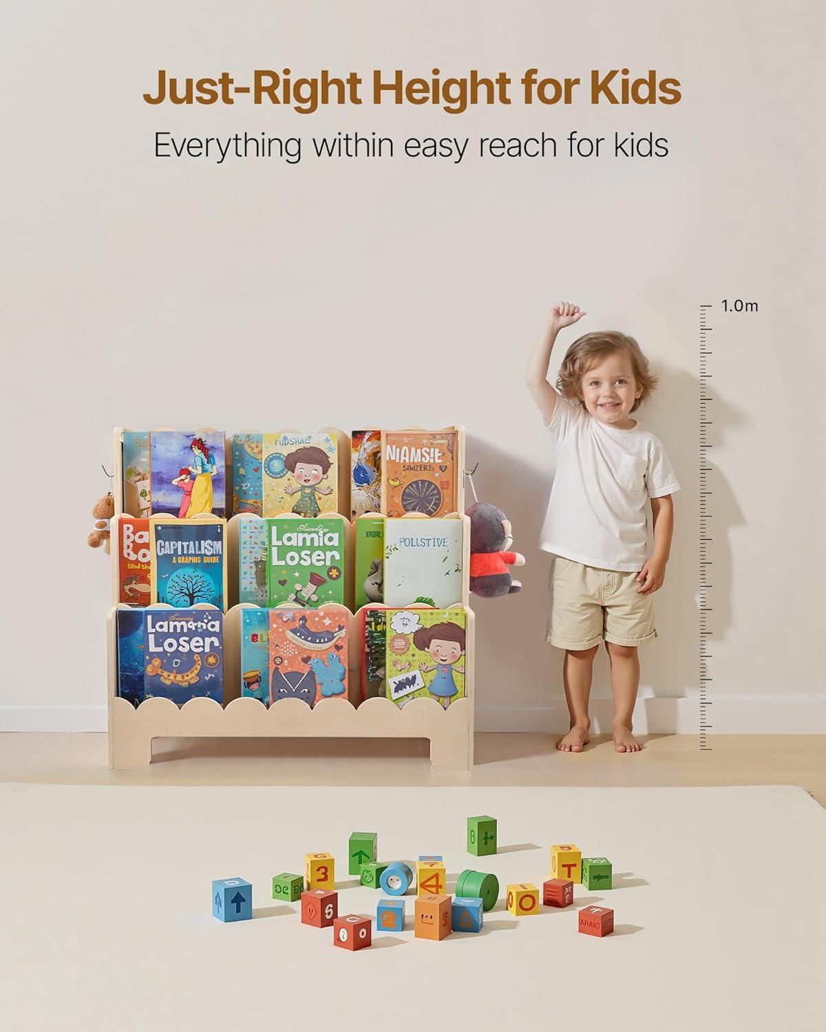 image:imageVEVOR Cubby Mobile Tray Storage Cabinet 8Compartment Cubby Storage Shelf Cubby Storage Cabinet 3Shelf Classroom Cubbies Classroom Furniture for Home Daycare and Preschool NaturalScalloped Bookcase
