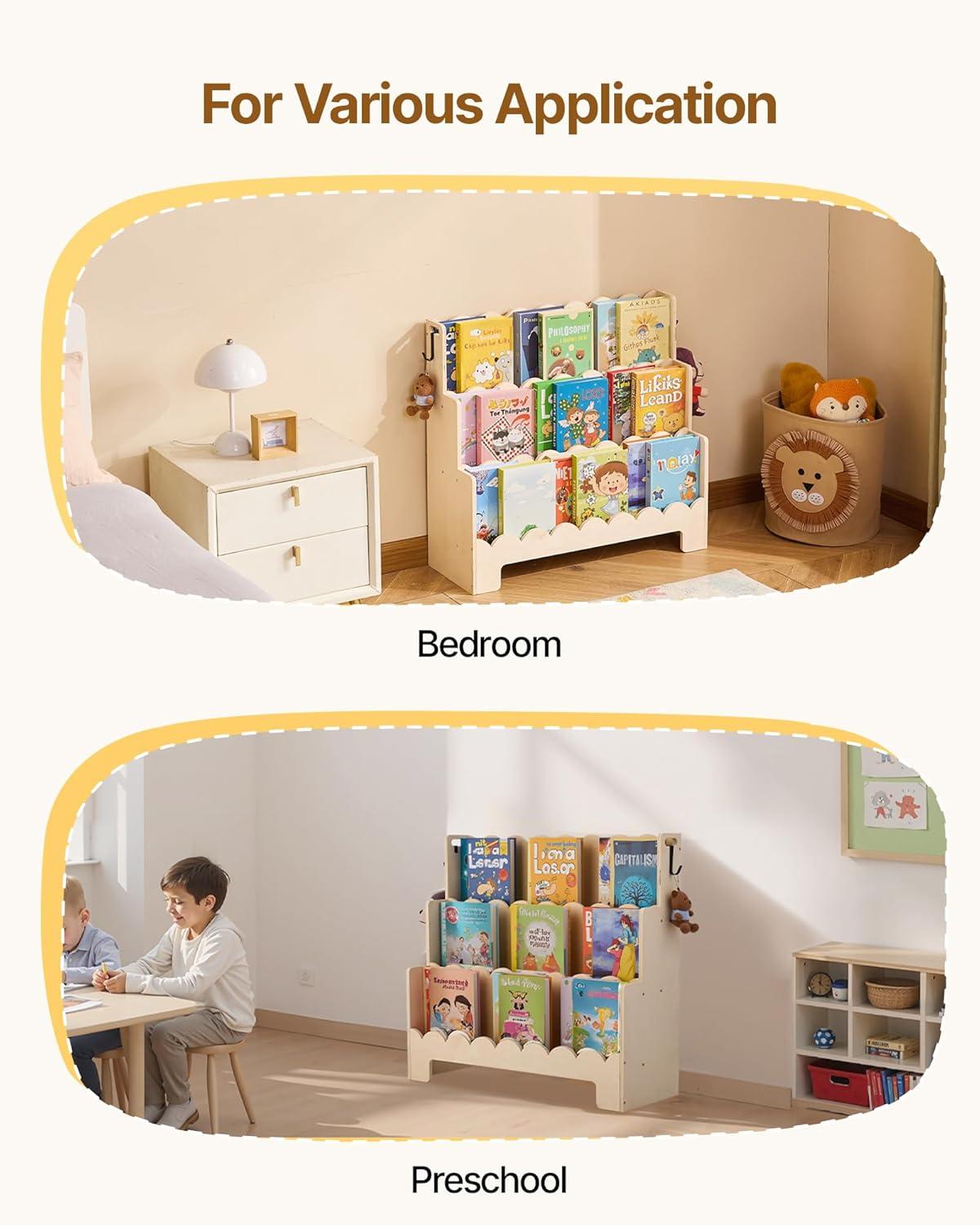 image:imageVEVOR Cubby Mobile Tray Storage Cabinet 8Compartment Cubby Storage Shelf Cubby Storage Cabinet 3Shelf Classroom Cubbies Classroom Furniture for Home Daycare and Preschool NaturalScalloped Bookcase