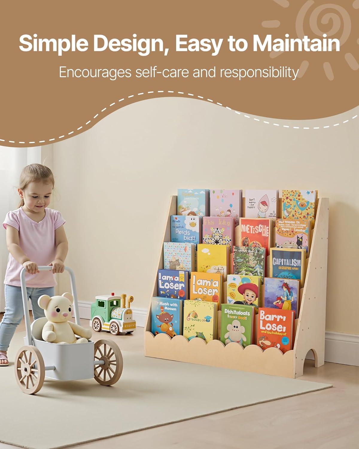 image:imageVEVOR Cubby Mobile Tray Storage Cabinet 8Compartment Cubby Storage Shelf Cubby Storage Cabinet 3Shelf Classroom Cubbies Classroom Furniture for Home Daycare and Preschool NaturalScalloped Bookcase
