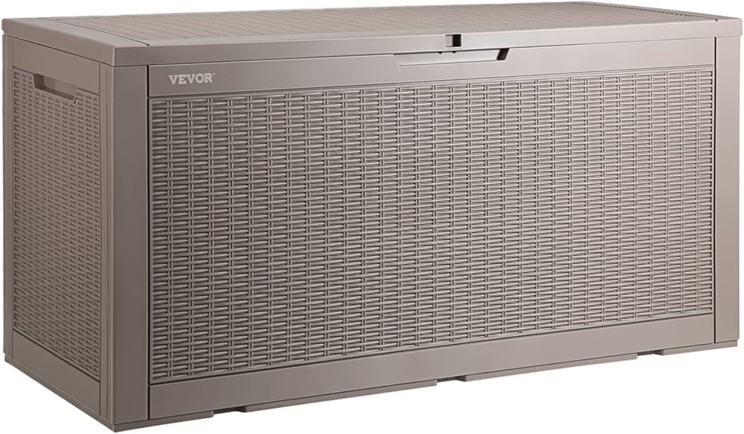 image:imageVEVOR Deck Box 100 Gallon Outdoor Storage Box 480 x 215 x 245 Waterproof PP Deckbox with Aluminum Alloy Padlock for Patio Furniture Garden Tools Outdoor Cushions Gray100gal