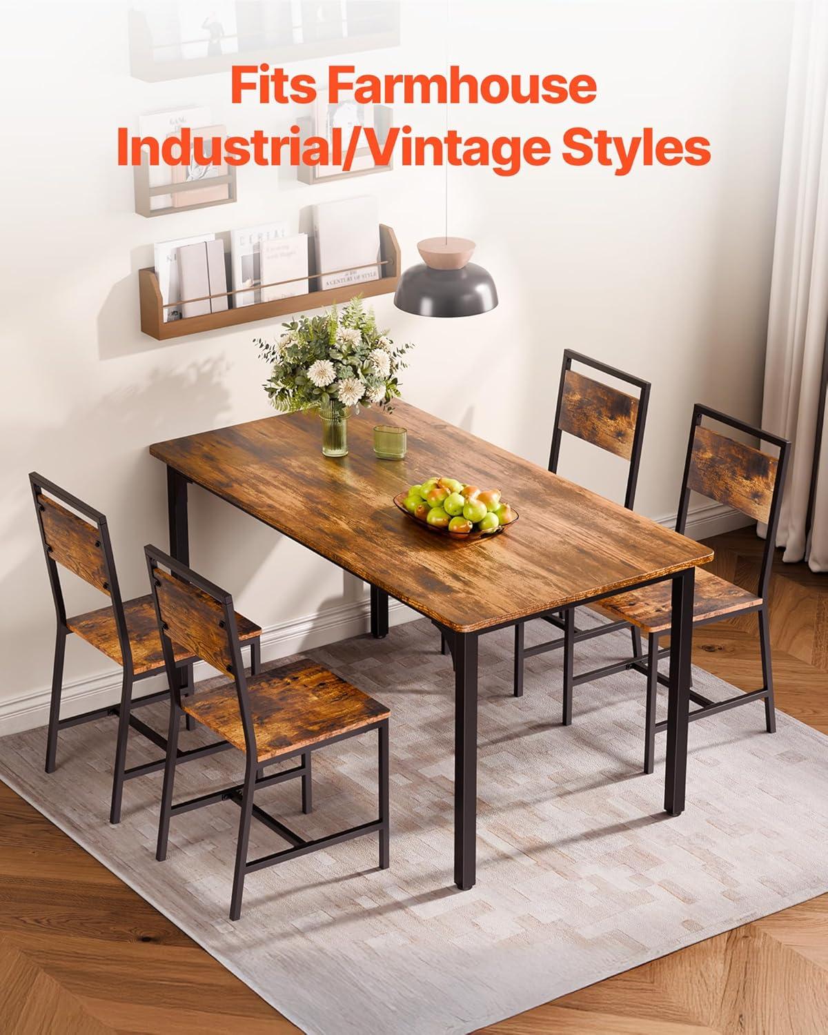 image:imageVEVOR Dining Chairs Set of 2 Wooden Chairs with Metal Frame and Backrest Easy to Assemble Leather Side Chair Modern Farmhouse Walnut Chair for Kitchen Living Room Rustic Brown and BlackSet of 4