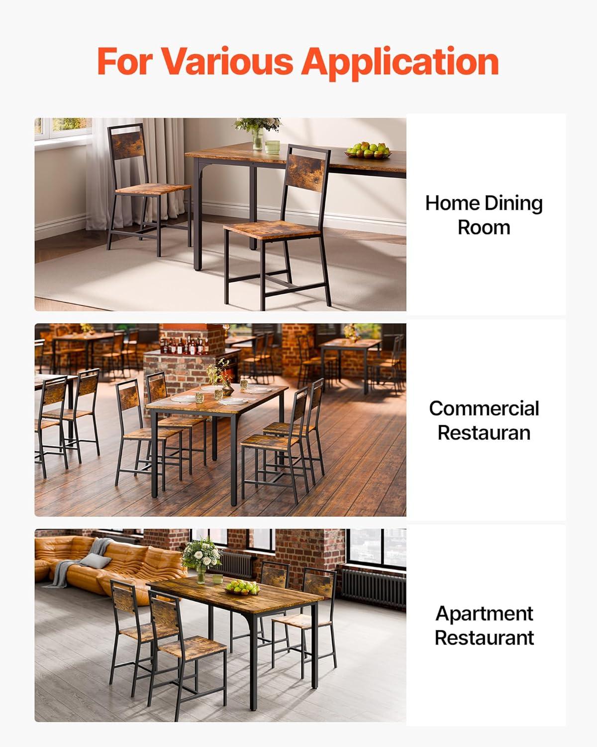 image:imageVEVOR Dining Chairs Set of 2 Wooden Chairs with Metal Frame and Backrest Easy to Assemble Leather Side Chair Modern Farmhouse Walnut Chair for Kitchen Living Room Rustic Brown and BlackSet of 4