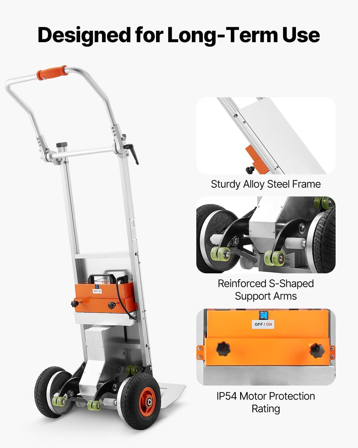 image:imageVEVOR Electric Stair Climbing Dolly 440lbs Capacity Electric Stair Climbing Hand Trucks with 1575in Rope amp Folding Handle Heavy Duty Stair Climber for Warehouse Logistics Moving FurnitureSilverFolding Handle