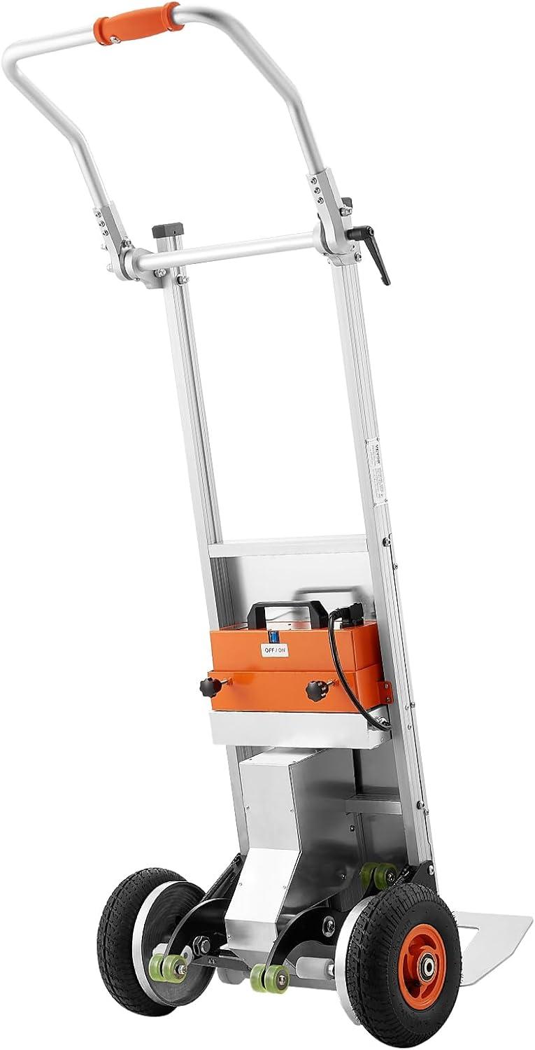 image:imageVEVOR Electric Stair Climbing Dolly 440lbs Capacity Electric Stair Climbing Hand Trucks with 1575in Rope amp Folding Handle Heavy Duty Stair Climber for Warehouse Logistics Moving FurnitureSilverFolding Handle