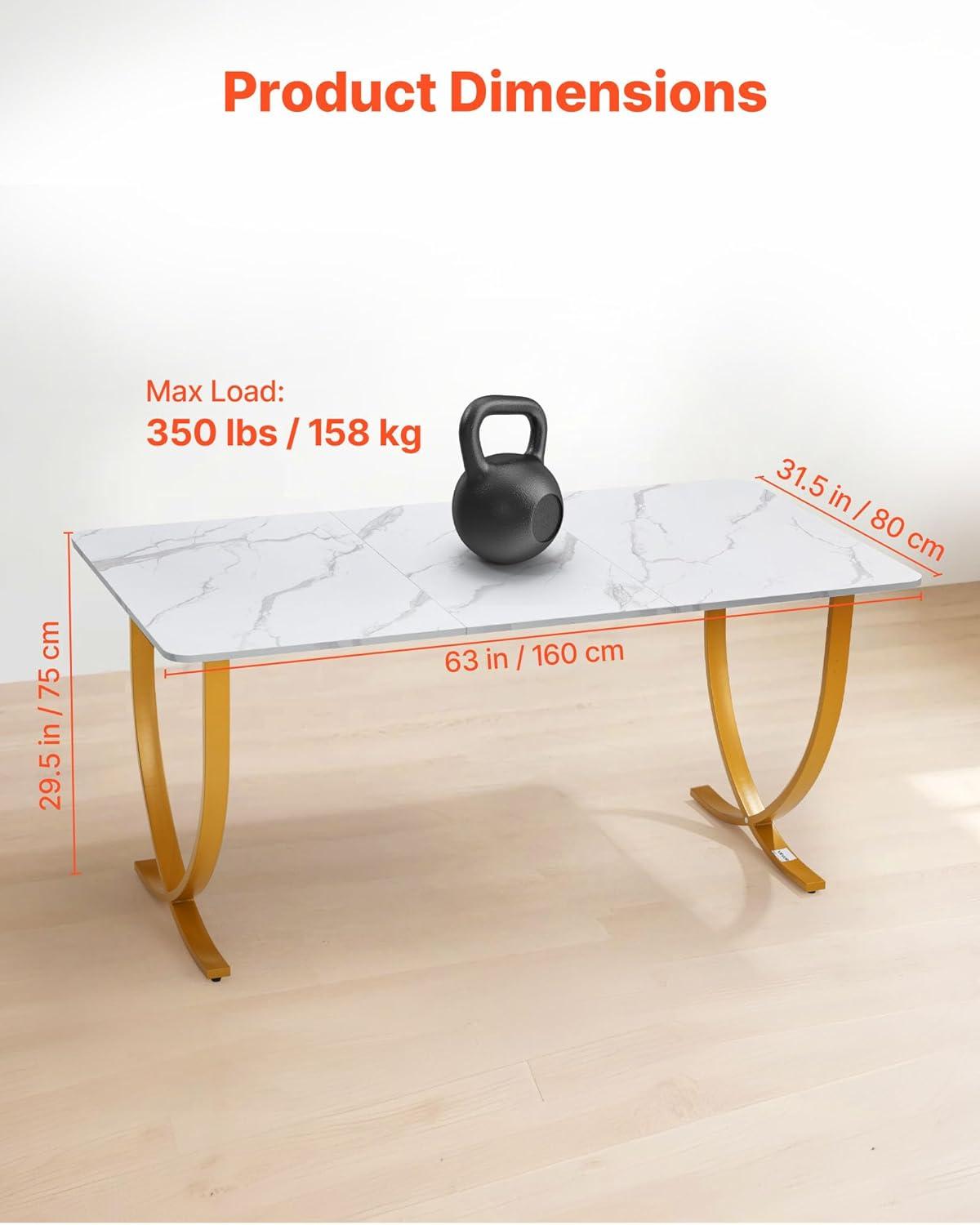 image:imageVEVOR Executive Desk 63 W x 315 D Large Office Desk Modern Computer Table Conference Meeting Room Table Business Furniture Enlarged Desktop for Home Office White and GoldWhitegold