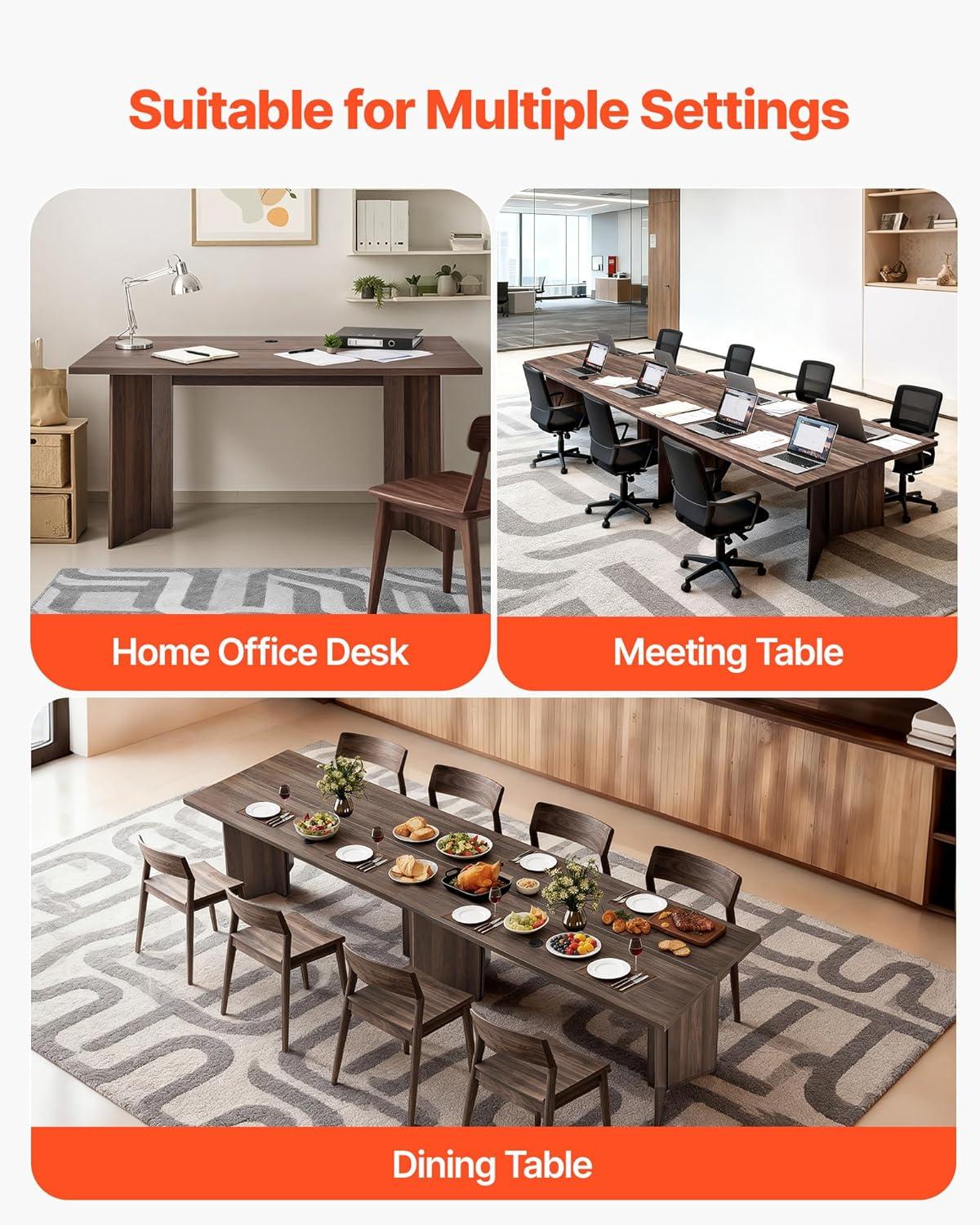 image:imageVEVOR Executive Desk 63 W x 315 D Large Office Desk Modern Computer Table Conference Meeting Room Table Business Furniture Enlarged Desktop for Home Office White and GoldWalnut
