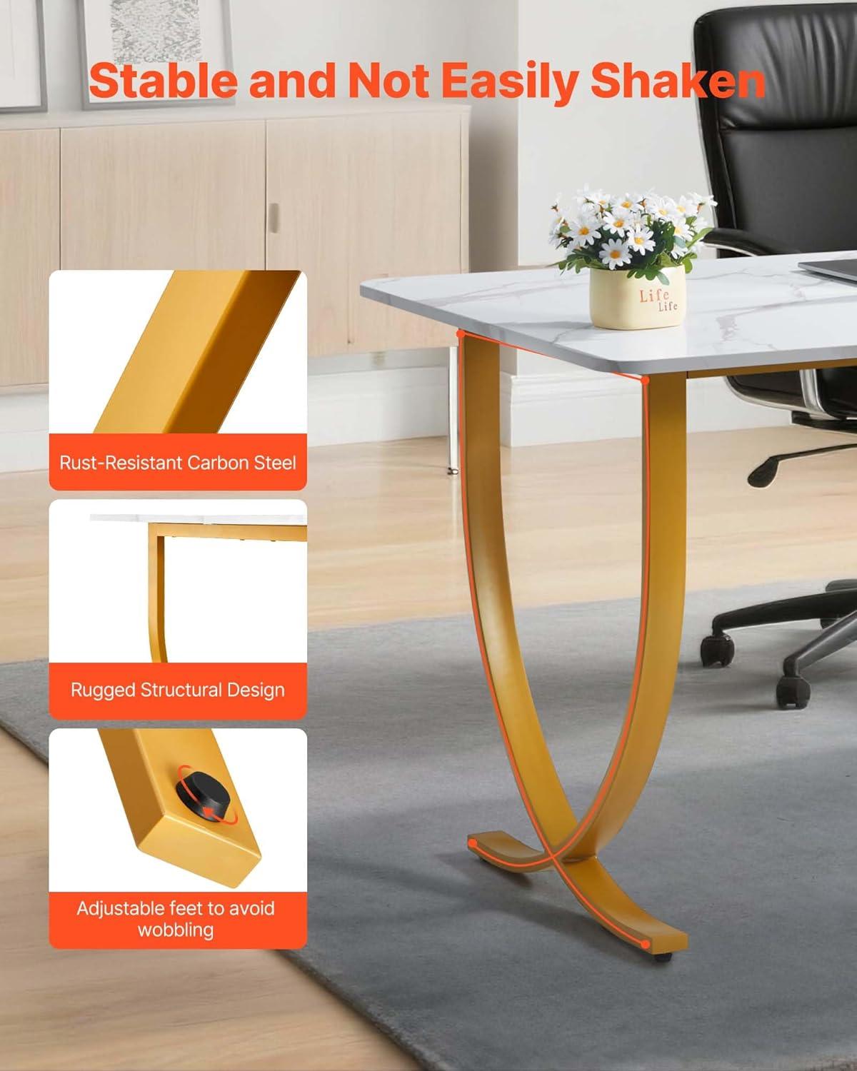 image:imageVEVOR Executive Desk 63 W x 315 D Large Office Desk Modern Computer Table Conference Meeting Room Table Business Furniture Enlarged Desktop for Home Office White and GoldWhitegold