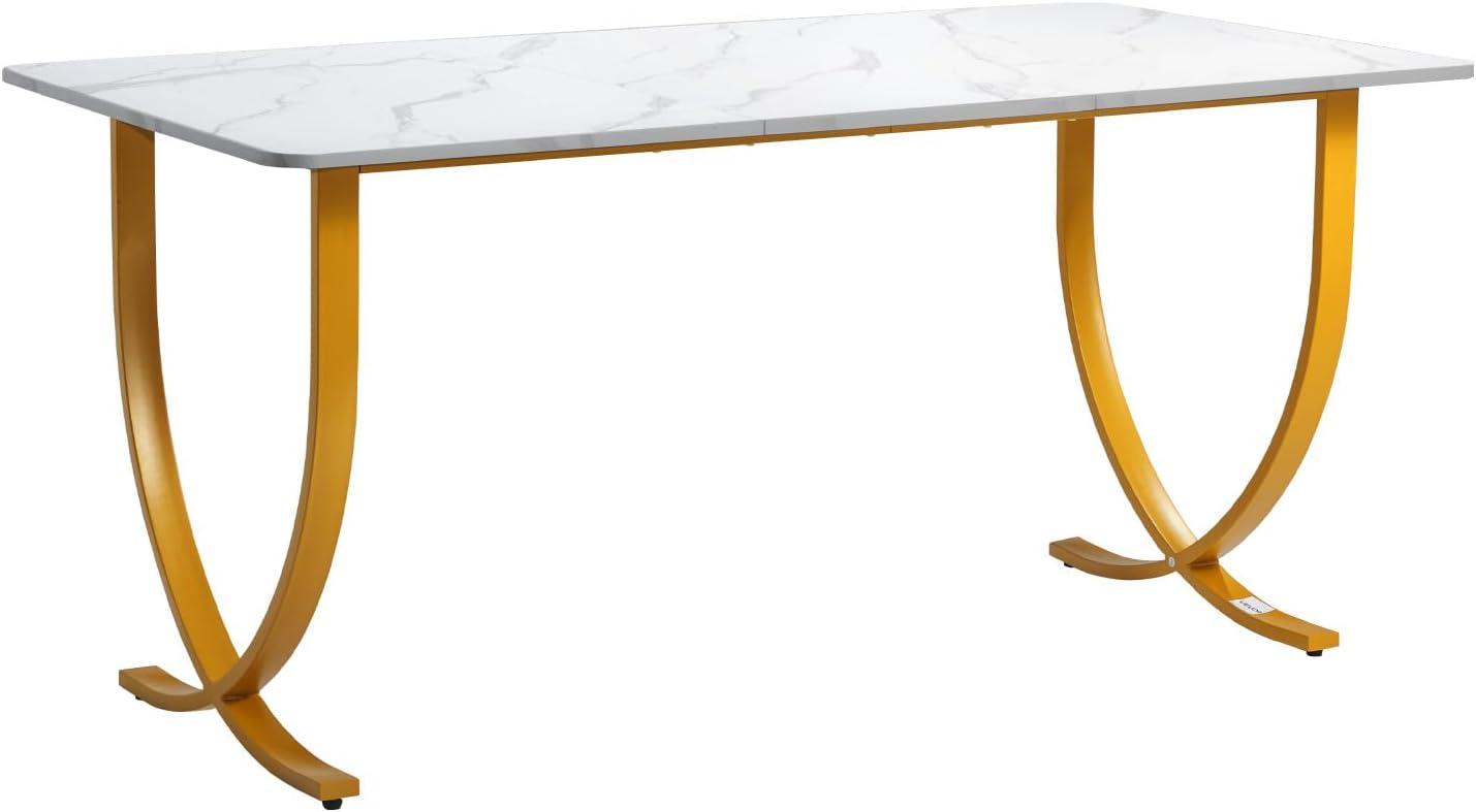 image:imageVEVOR Executive Desk 63 W x 315 D Large Office Desk Modern Computer Table Conference Meeting Room Table Business Furniture Enlarged Desktop for Home Office White and GoldWhitegold
