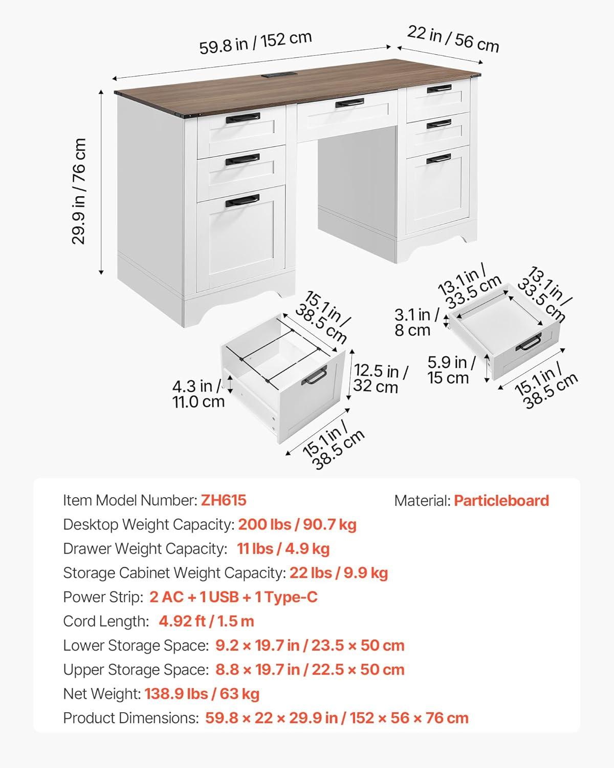 image:imageVEVOR Executive Desk 63 W x 315 D Large Office Desk Modern Computer Table Conference Meeting Room Table Business Furniture Enlarged Desktop for Home Office White and GoldWhite