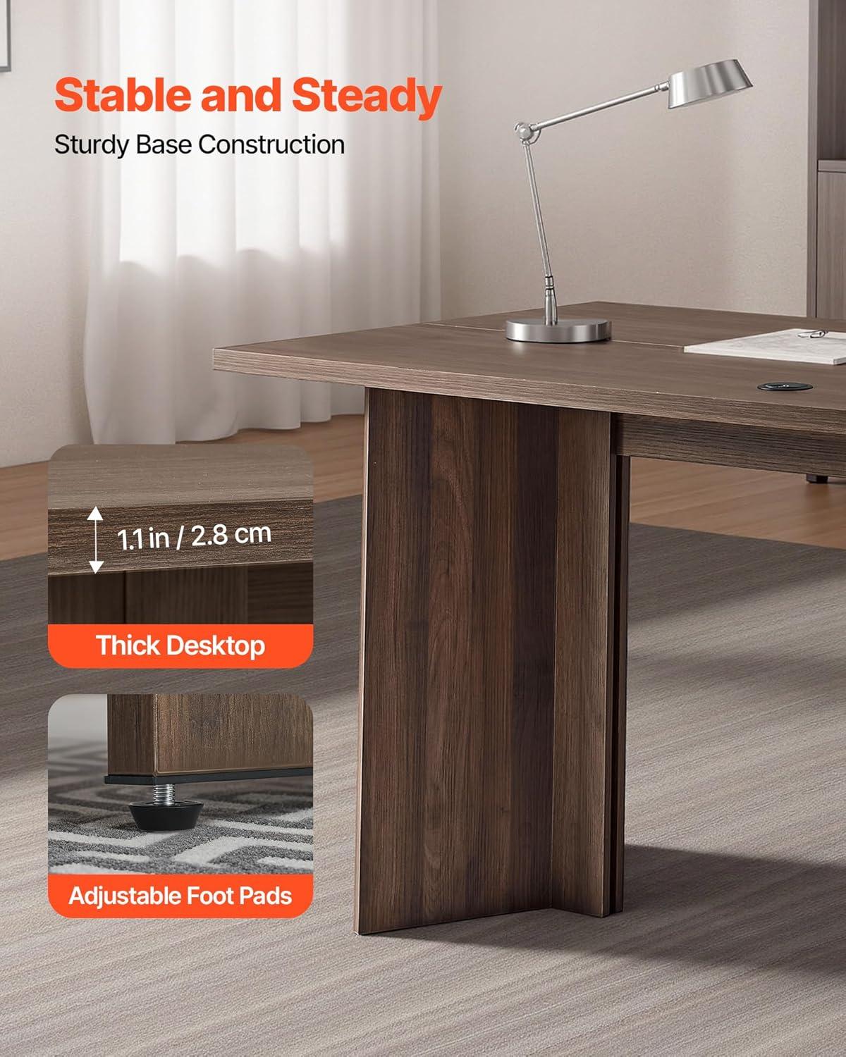image:imageVEVOR Executive Desk 63 W x 315 D Large Office Desk Modern Computer Table Conference Meeting Room Table Business Furniture Enlarged Desktop for Home Office White and GoldWalnut