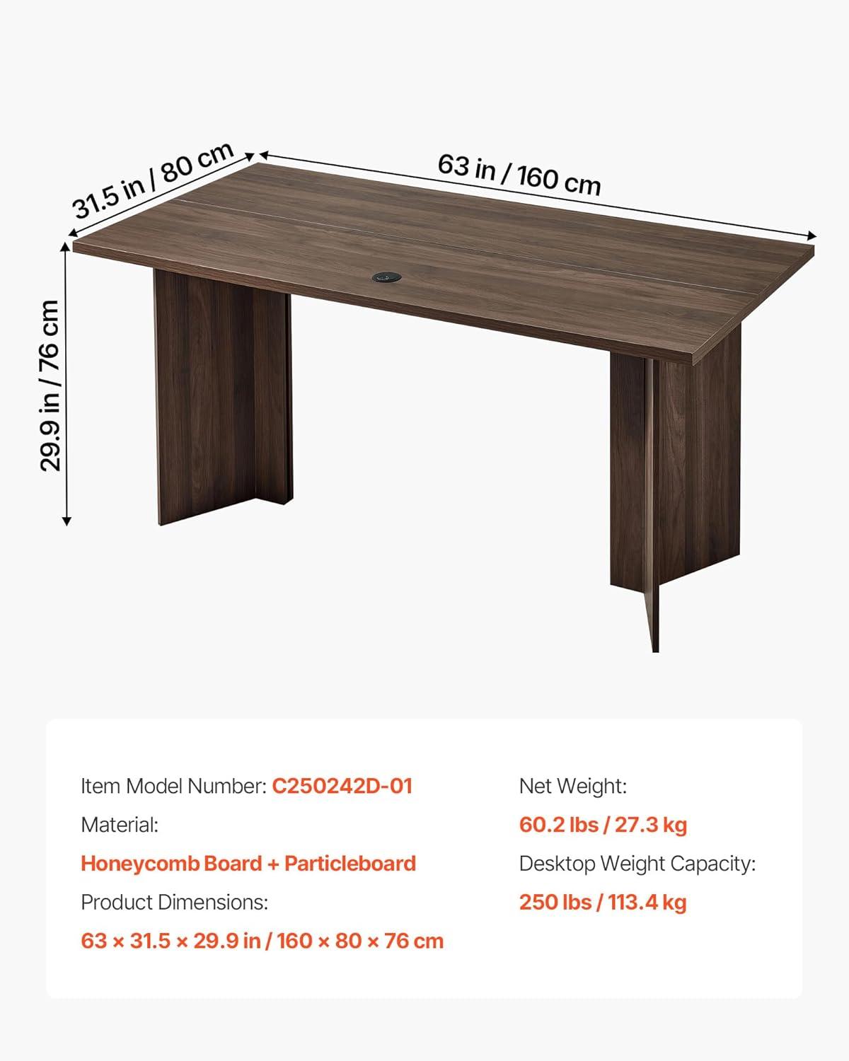 image:imageVEVOR Executive Desk 63 W x 315 D Large Office Desk Modern Computer Table Conference Meeting Room Table Business Furniture Enlarged Desktop for Home Office White and GoldWalnut