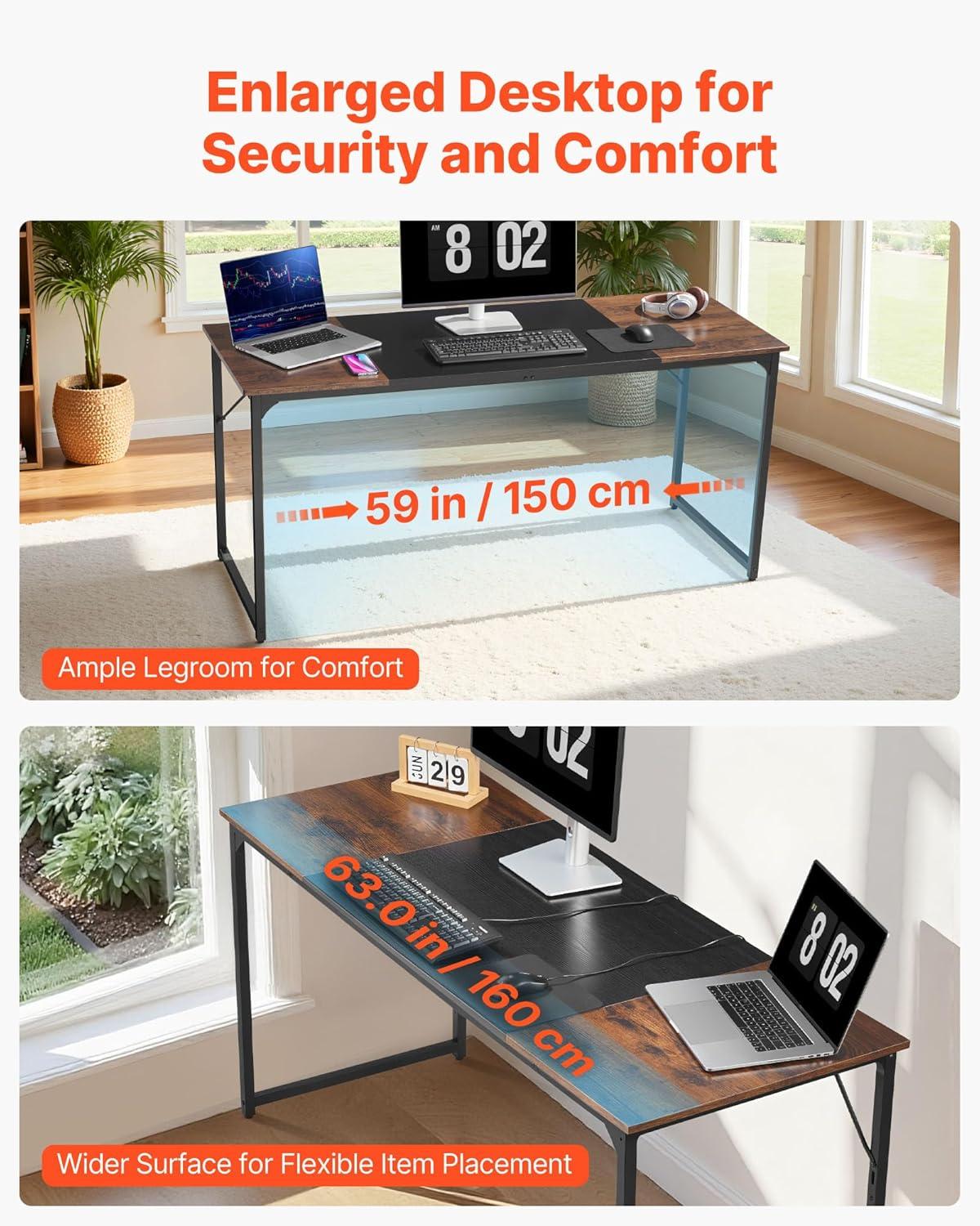 image:imageVEVOR Executive Desk 709 x 315 inch Large Computer Desk PC Workstation for Home Office Modern Simple Wood Laptop Study Writing Table Metal Frame Business Furniture Rustic Brown and Black63 236