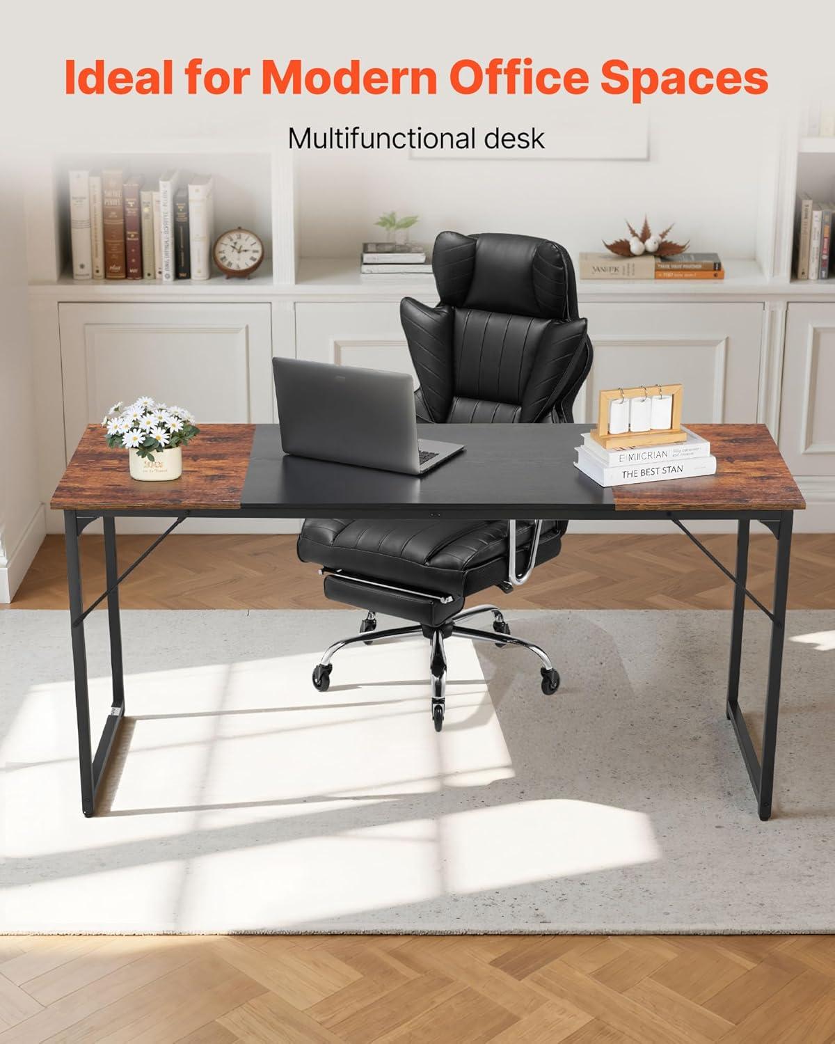 image:imageVEVOR Executive Desk 709 x 315 inch Large Computer Desk PC Workstation for Home Office Modern Simple Wood Laptop Study Writing Table Metal Frame Business Furniture Rustic Brown and Black63 236