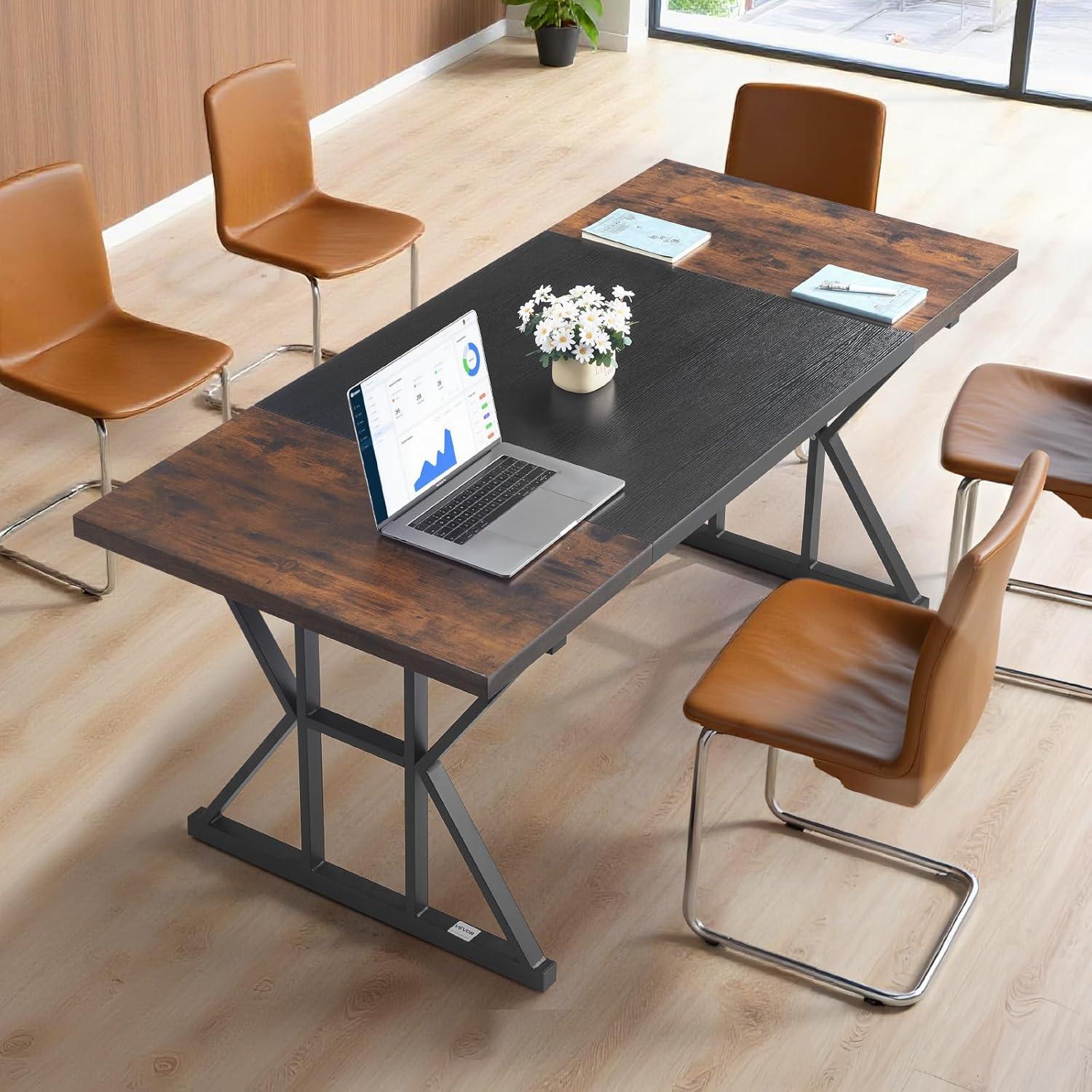 image:imageVEVOR Executive Desk 709 x 315 inch Large Computer Desk PC Workstation for Home Office Modern Simple Wood Laptop Study Writing Table Metal Frame Business Furniture Rustic Brown and Black708 315