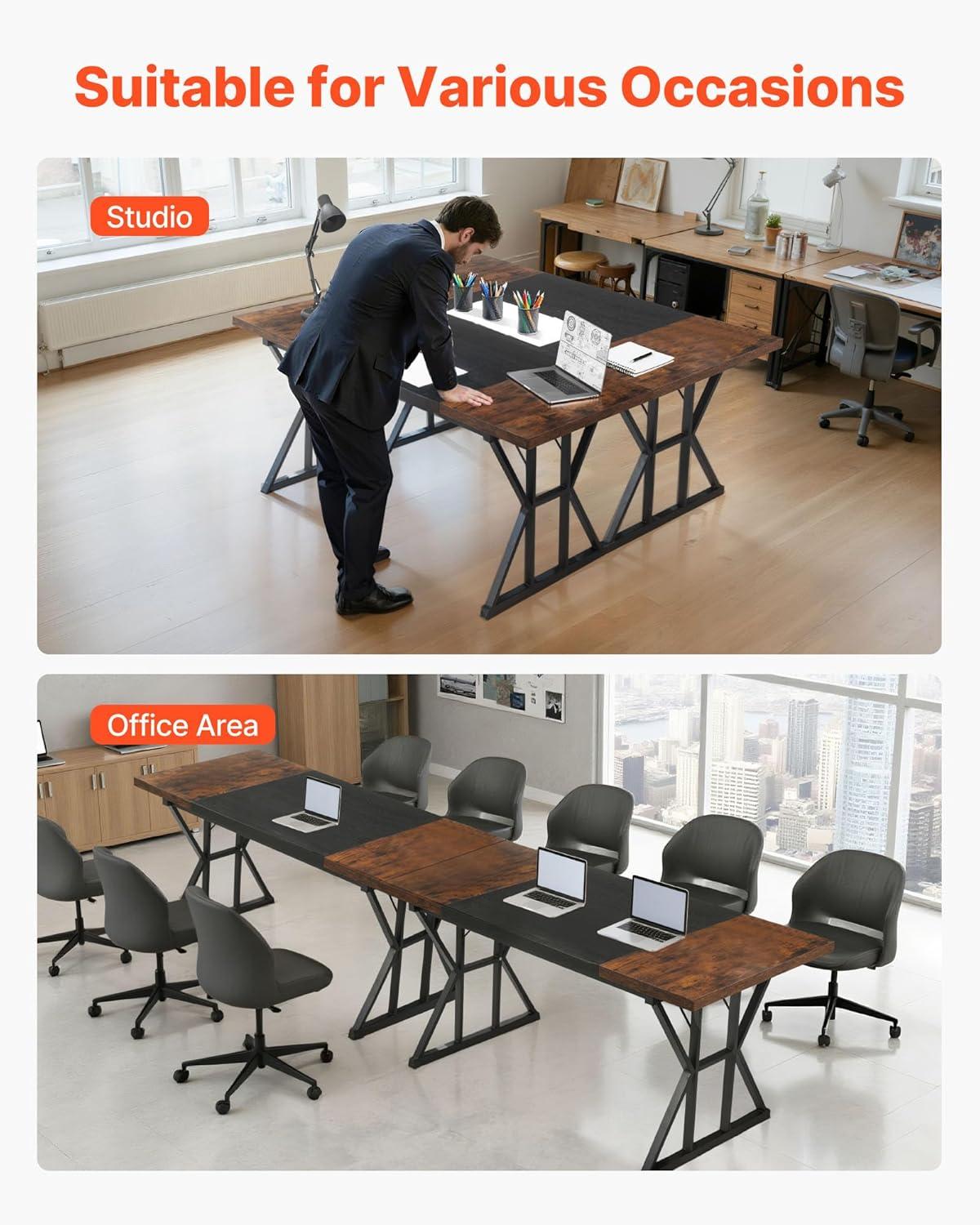 image:imageVEVOR Executive Desk 709 x 315 inch Large Computer Desk PC Workstation for Home Office Modern Simple Wood Laptop Study Writing Table Metal Frame Business Furniture Rustic Brown and Black708 315