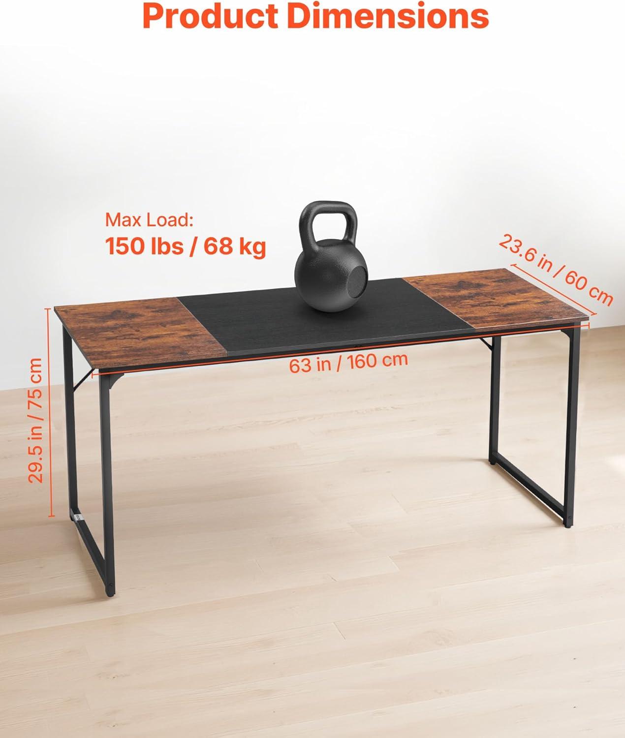image:imageVEVOR Executive Desk 709 x 315 inch Large Computer Desk PC Workstation for Home Office Modern Simple Wood Laptop Study Writing Table Metal Frame Business Furniture Rustic Brown and Black63 236