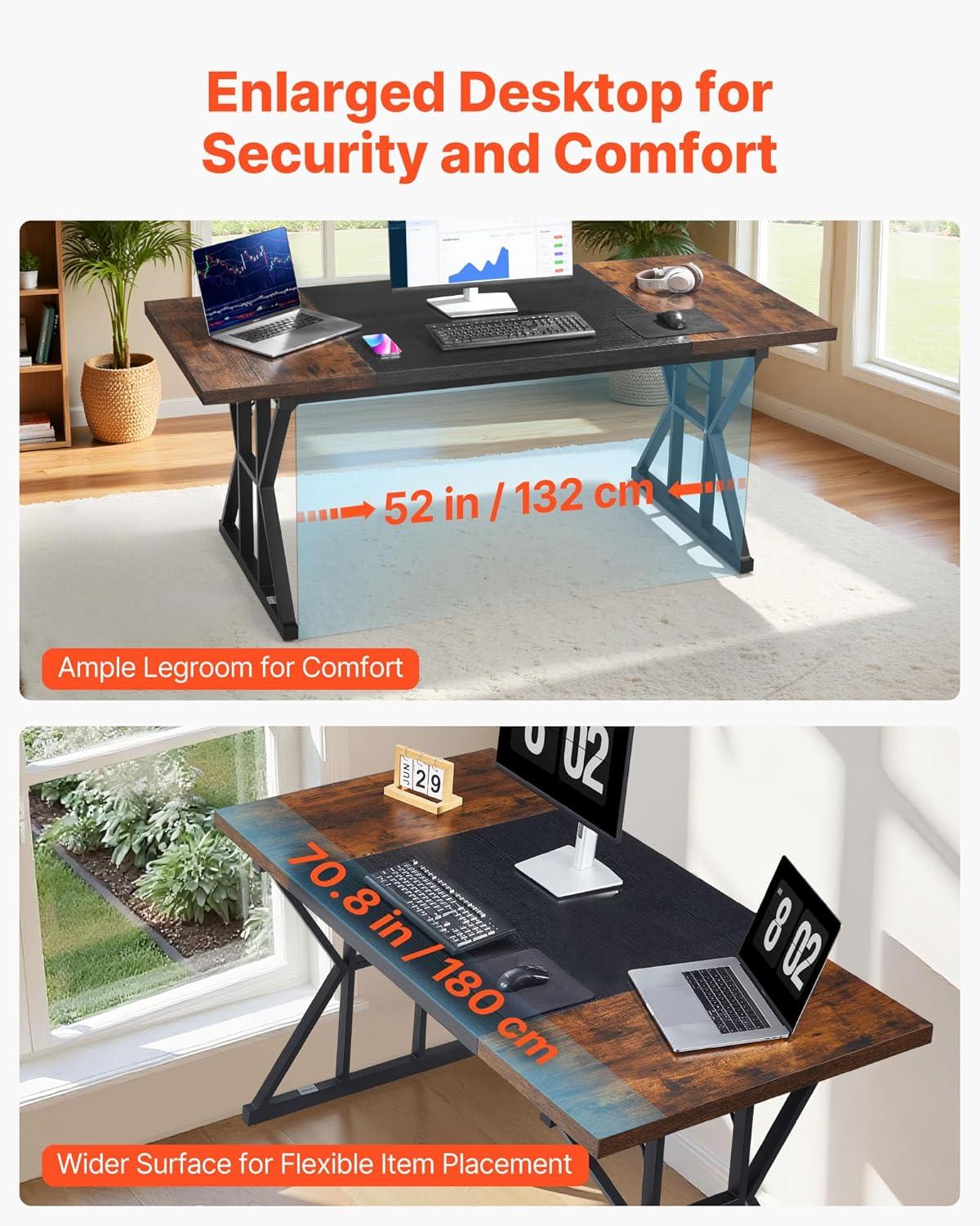 image:imageVEVOR Executive Desk 709 x 315 inch Large Computer Desk PC Workstation for Home Office Modern Simple Wood Laptop Study Writing Table Metal Frame Business Furniture Rustic Brown and Black708 315