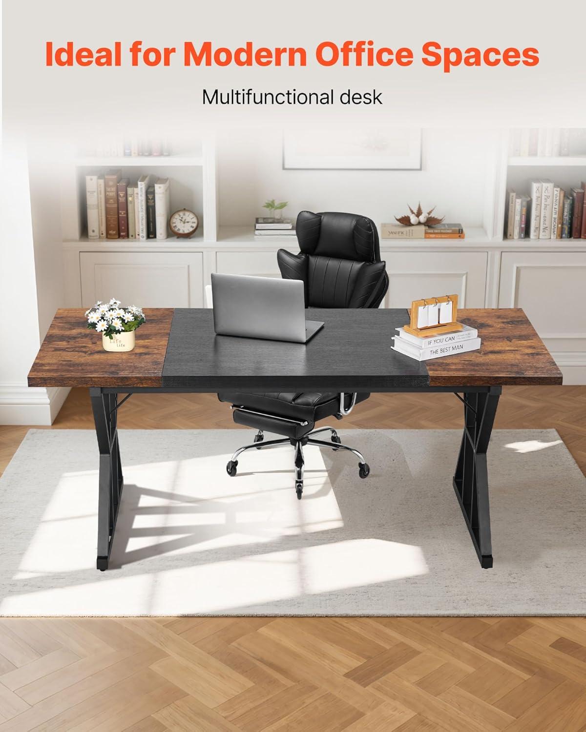 image:imageVEVOR Executive Desk 709 x 315 inch Large Computer Desk PC Workstation for Home Office Modern Simple Wood Laptop Study Writing Table Metal Frame Business Furniture Rustic Brown and Black708 315