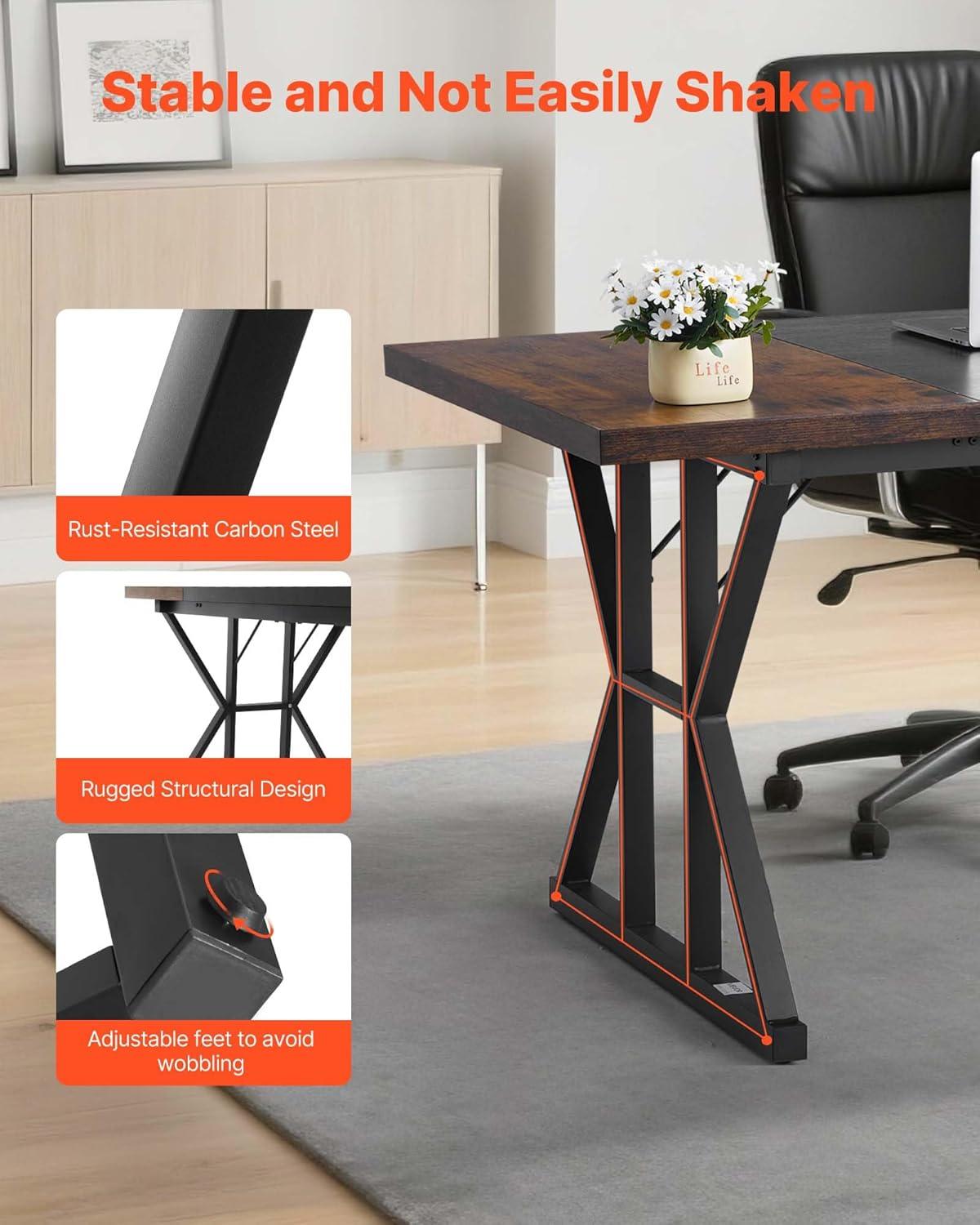 image:imageVEVOR Executive Desk 709 x 315 inch Large Computer Desk PC Workstation for Home Office Modern Simple Wood Laptop Study Writing Table Metal Frame Business Furniture Rustic Brown and Black708 315