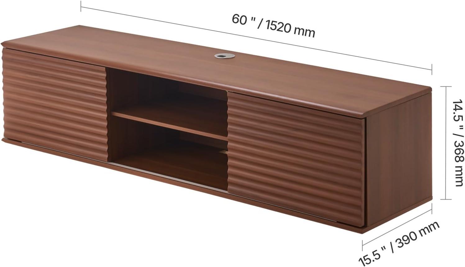 image:imageVEVOR Floating TV Stand 60 Wall Mount Entertainment Center with Adjustable Shelf amp Sliding Doors 2 Tiers Floating TV Shelf with Storage Cabinet for DVD Player Cable Box Game Console Walnut