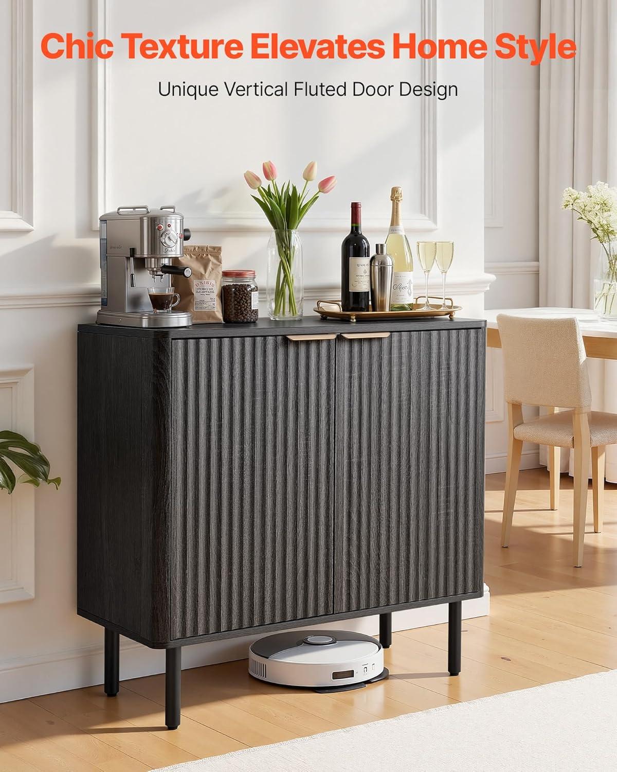image:imageVEVOR Fluted Cabinet Buffet Cabinet with 2Tier Storage Coffee Bar Cabinet with Adjustable Shelves Sideboard Buffet for Hallway Entryway Living Room or Kitchen Black