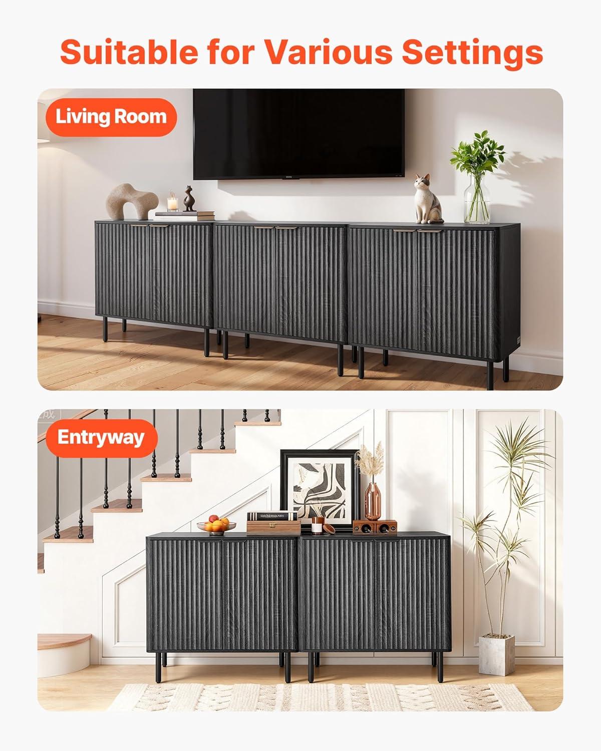 image:imageVEVOR Fluted Cabinet Buffet Cabinet with 2Tier Storage Coffee Bar Cabinet with Adjustable Shelves Sideboard Buffet for Hallway Entryway Living Room or Kitchen Black