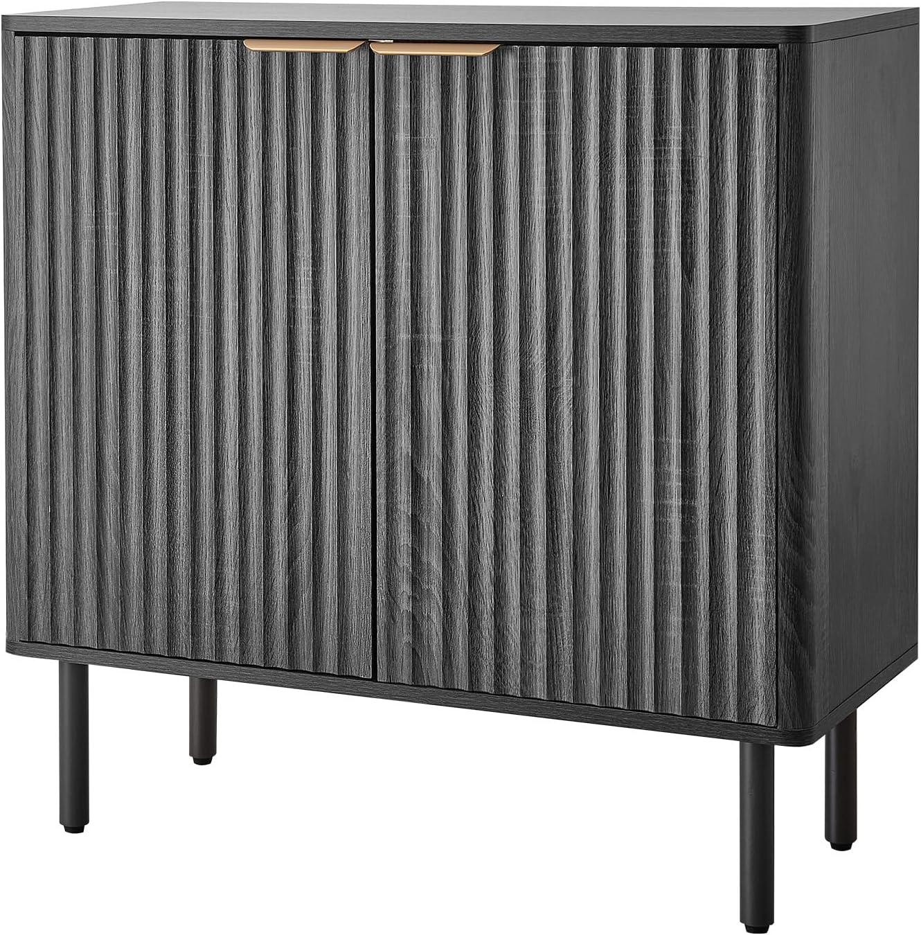 image:imageVEVOR Fluted Cabinet Buffet Cabinet with 2Tier Storage Coffee Bar Cabinet with Adjustable Shelves Sideboard Buffet for Hallway Entryway Living Room or Kitchen Black