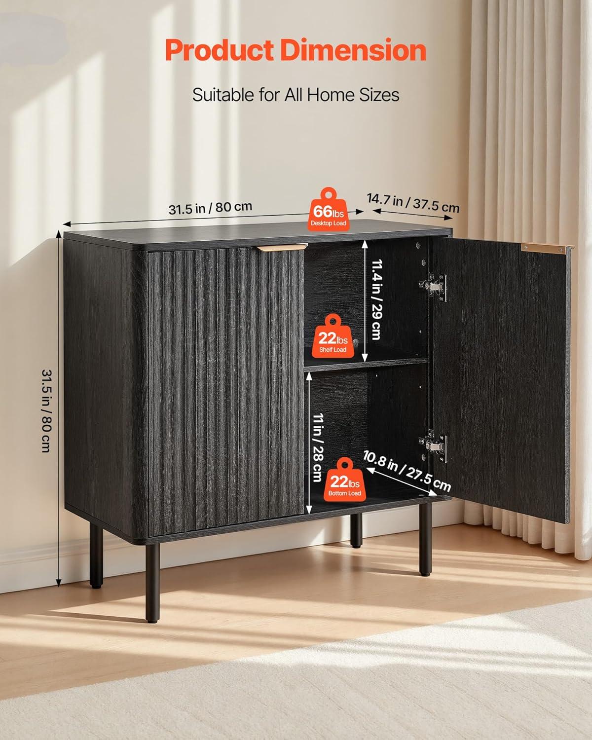 image:imageVEVOR Fluted Cabinet Buffet Cabinet with 2Tier Storage Coffee Bar Cabinet with Adjustable Shelves Sideboard Buffet for Hallway Entryway Living Room or Kitchen Black