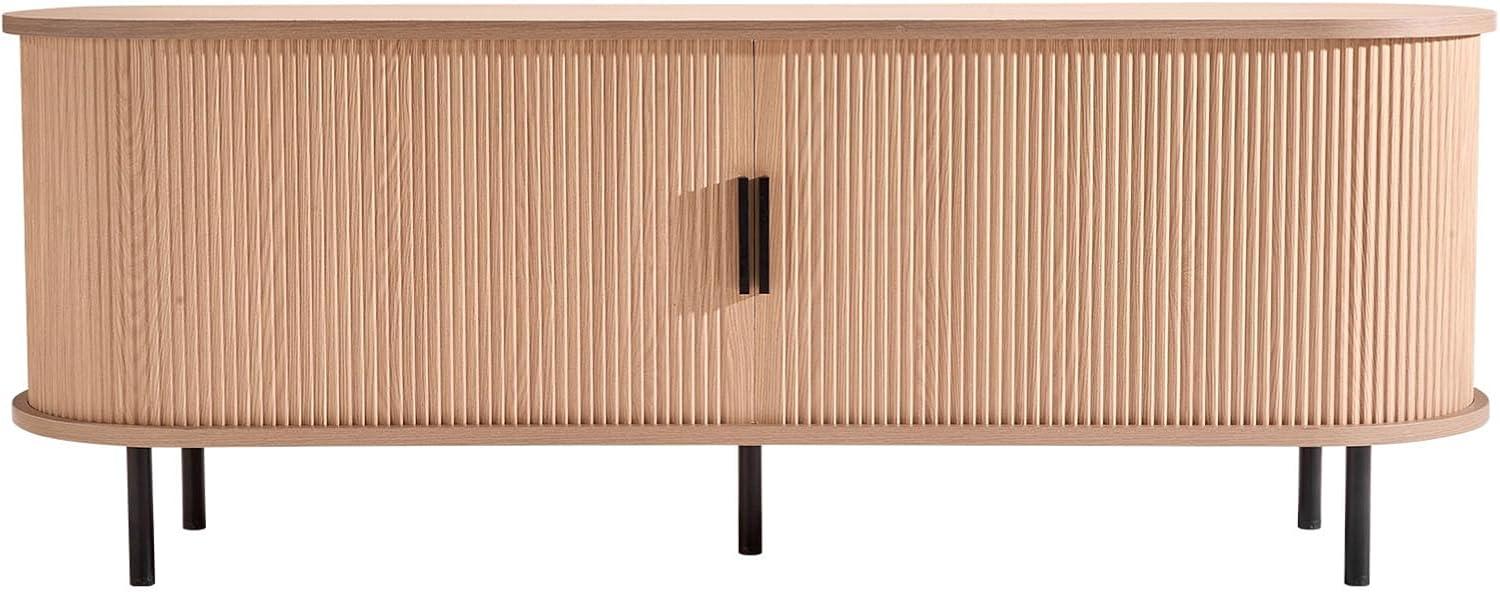 image:imageVEVOR Fluted TV Stand for TVs up to 65 inch MidCentury Modern Entertainment Center Media Console with Storage Cabinet and Sliding Tambour Door Boho Television Stand for Living Room Bedroom OakNatural