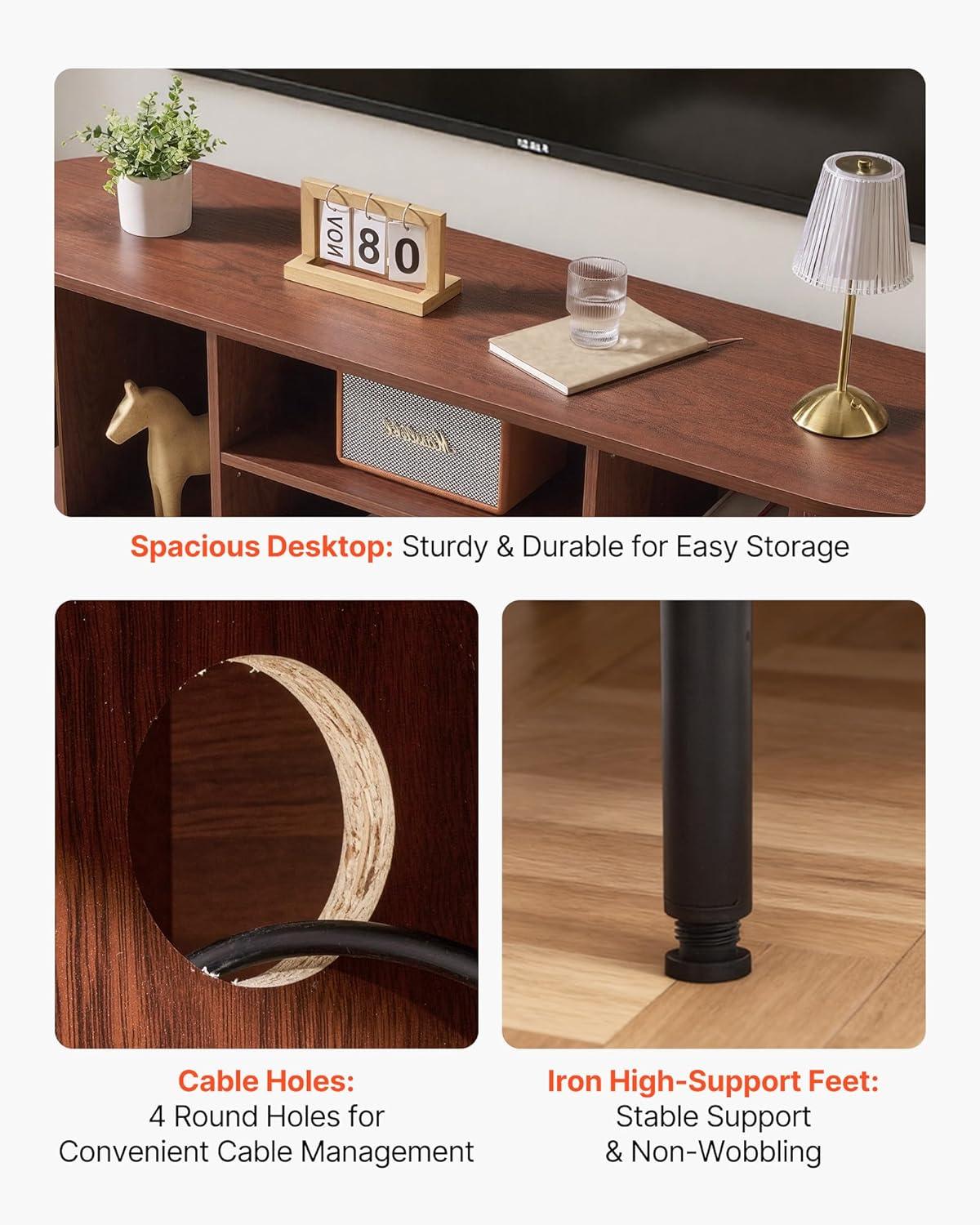 image:imageVEVOR Fluted TV Stand for TVs up to 65 inch MidCentury Modern Entertainment Center Media Console with Storage Cabinet and Sliding Tambour Door Boho Television Stand for Living Room Bedroom OakBrown