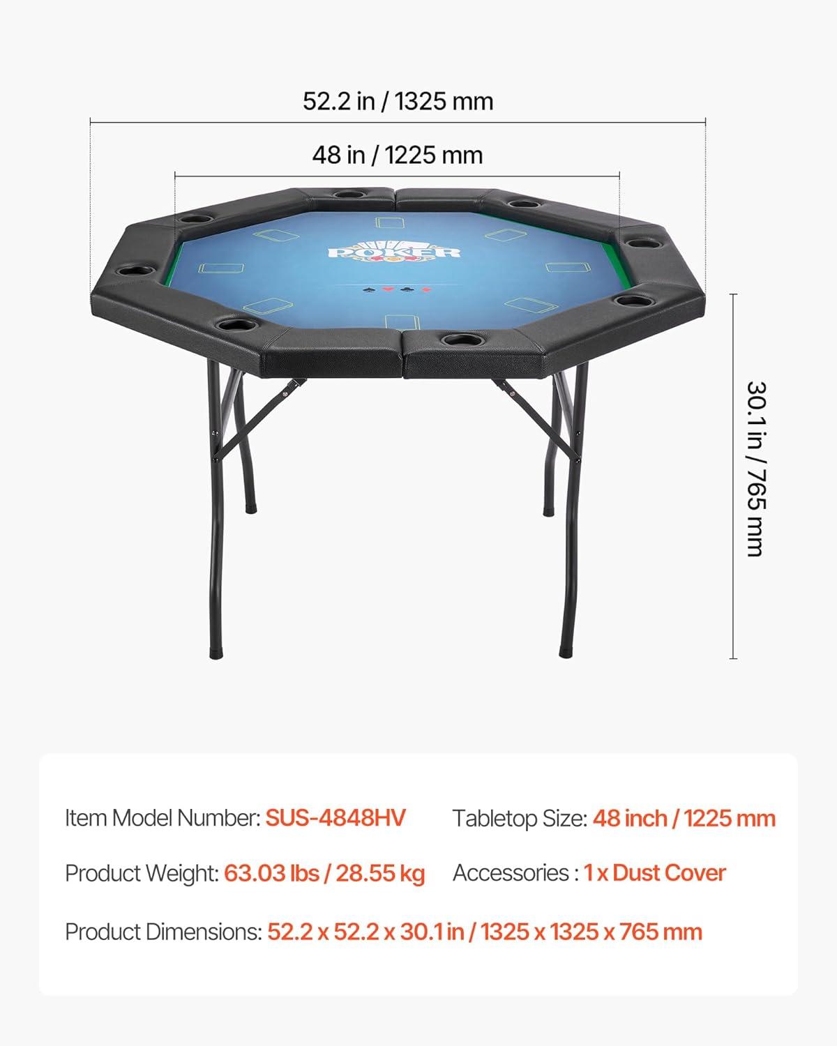 image:imageVEVOR Foldable Poker Table 8 Player 48 in Folding Casino Leisure Table with Padded Rails amp Cup Holders Octagonal Portable Game Tables with Felt amp Metal Legs for Texas Holdem Game and BlackjackBlackblue