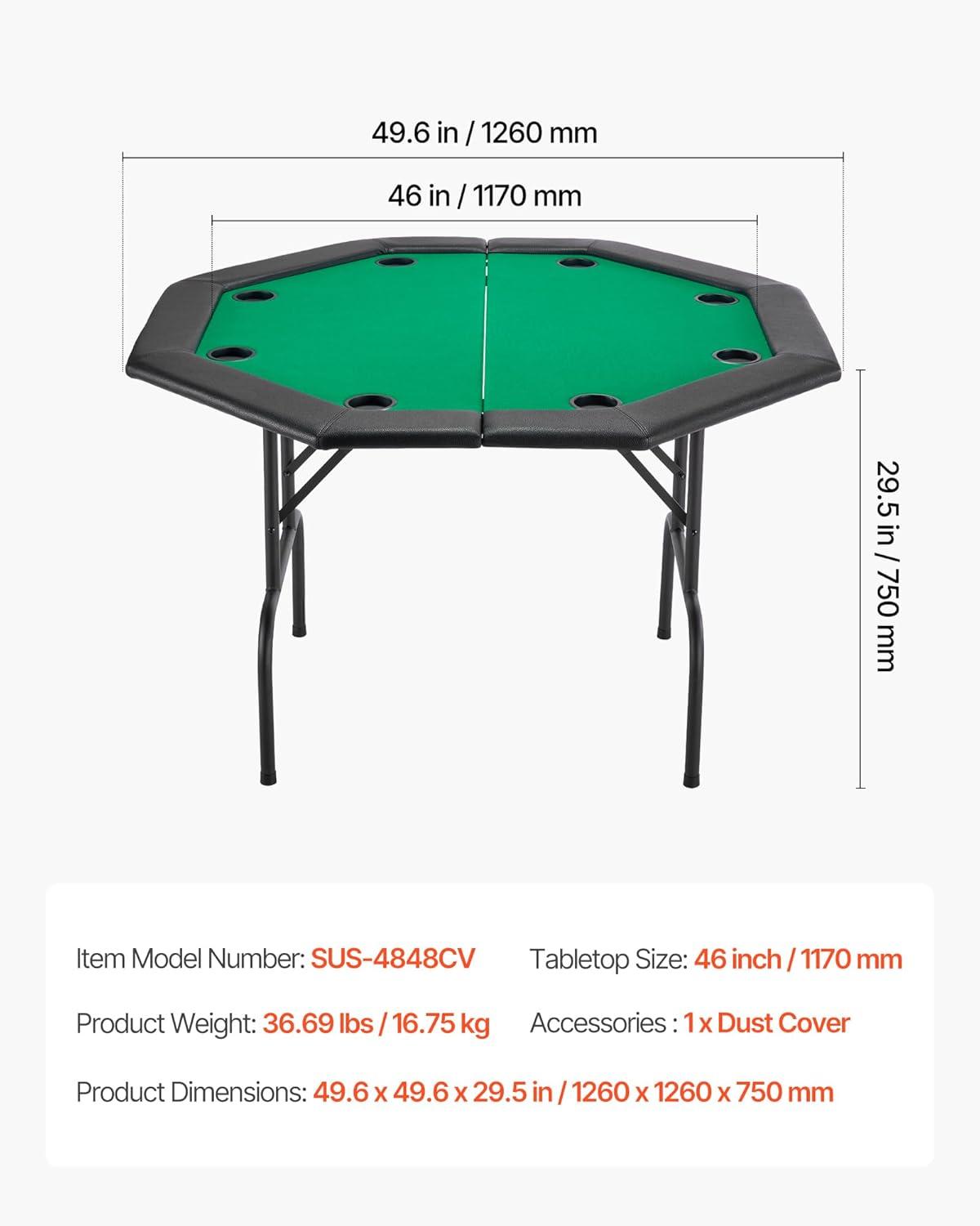 image:imageVEVOR Foldable Poker Table 8 Player 48 in Folding Casino Leisure Table with Padded Rails amp Cup Holders Octagonal Portable Game Tables with Felt amp Metal Legs for Texas Holdem Game and BlackjackBlackgreen