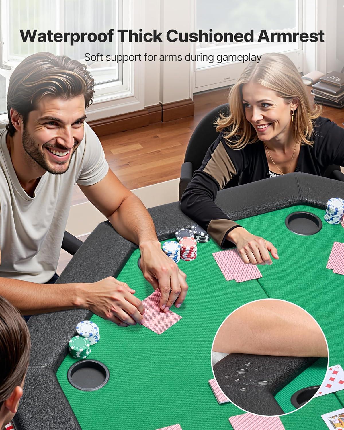 image:imageVEVOR Foldable Poker Table 8 Player 48 in Folding Casino Leisure Table with Padded Rails amp Cup Holders Octagonal Portable Game Tables with Felt amp Metal Legs for Texas Holdem Game and BlackjackBlackgreen