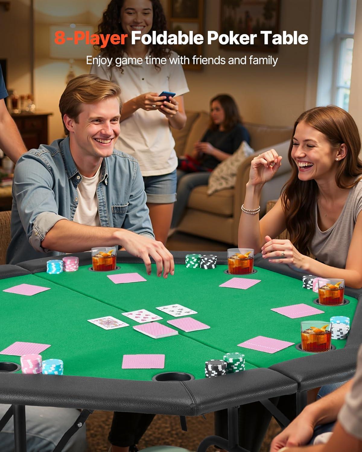 image:imageVEVOR Foldable Poker Table 8 Player 48 in Folding Casino Leisure Table with Padded Rails amp Cup Holders Octagonal Portable Game Tables with Felt amp Metal Legs for Texas Holdem Game and BlackjackBlackgreen