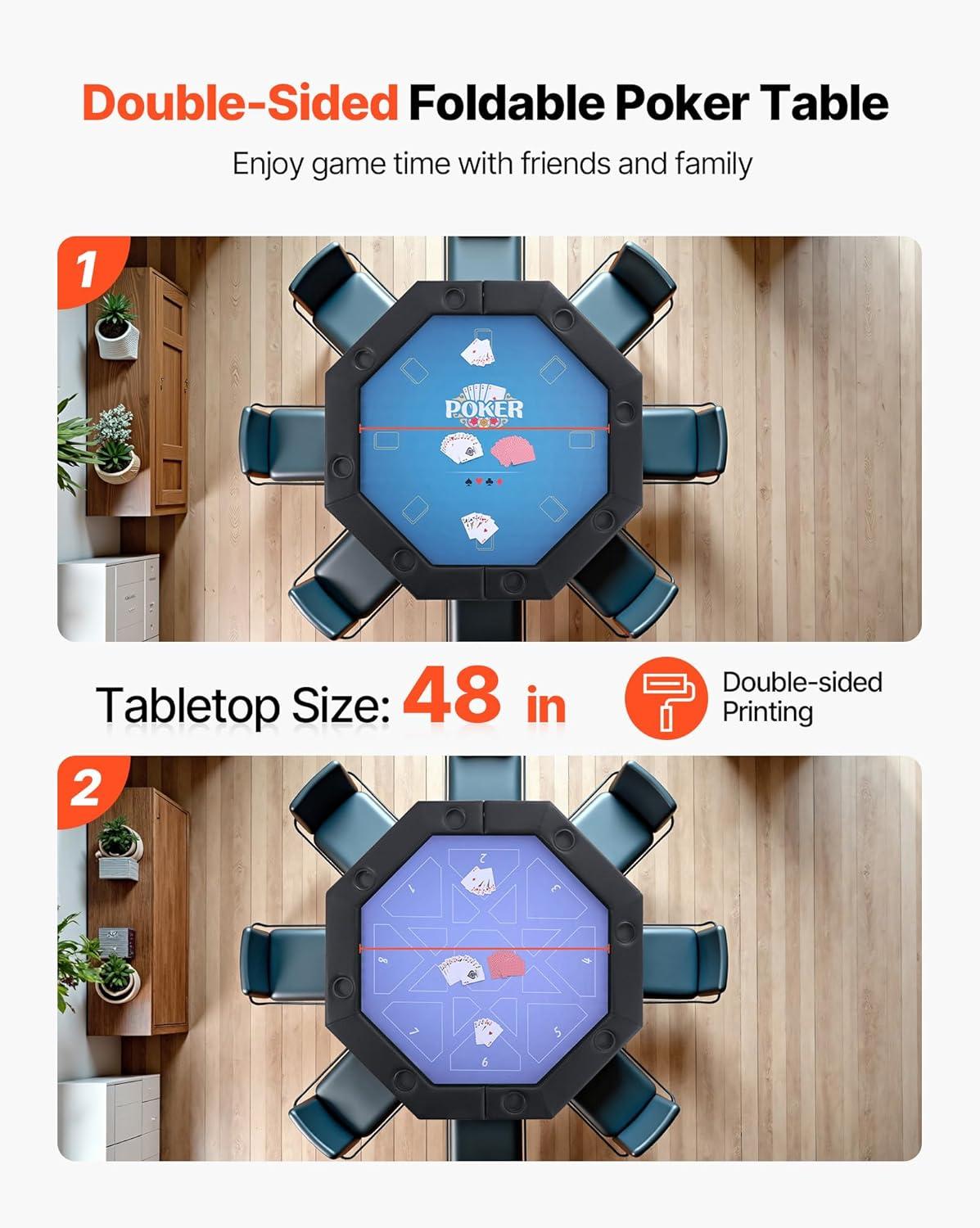 image:imageVEVOR Foldable Poker Table 8 Player 48 in Folding Casino Leisure Table with Padded Rails amp Cup Holders Octagonal Portable Game Tables with Felt amp Metal Legs for Texas Holdem Game and BlackjackBlackblue