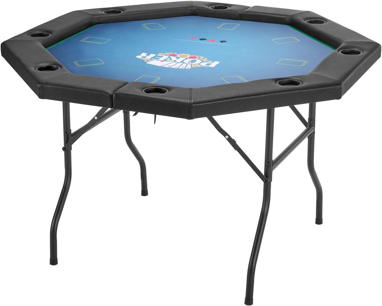 image:imageVEVOR Foldable Poker Table 8 Player 48 in Folding Casino Leisure Table with Padded Rails amp Cup Holders Octagonal Portable Game Tables with Felt amp Metal Legs for Texas Holdem Game and BlackjackBlackblue