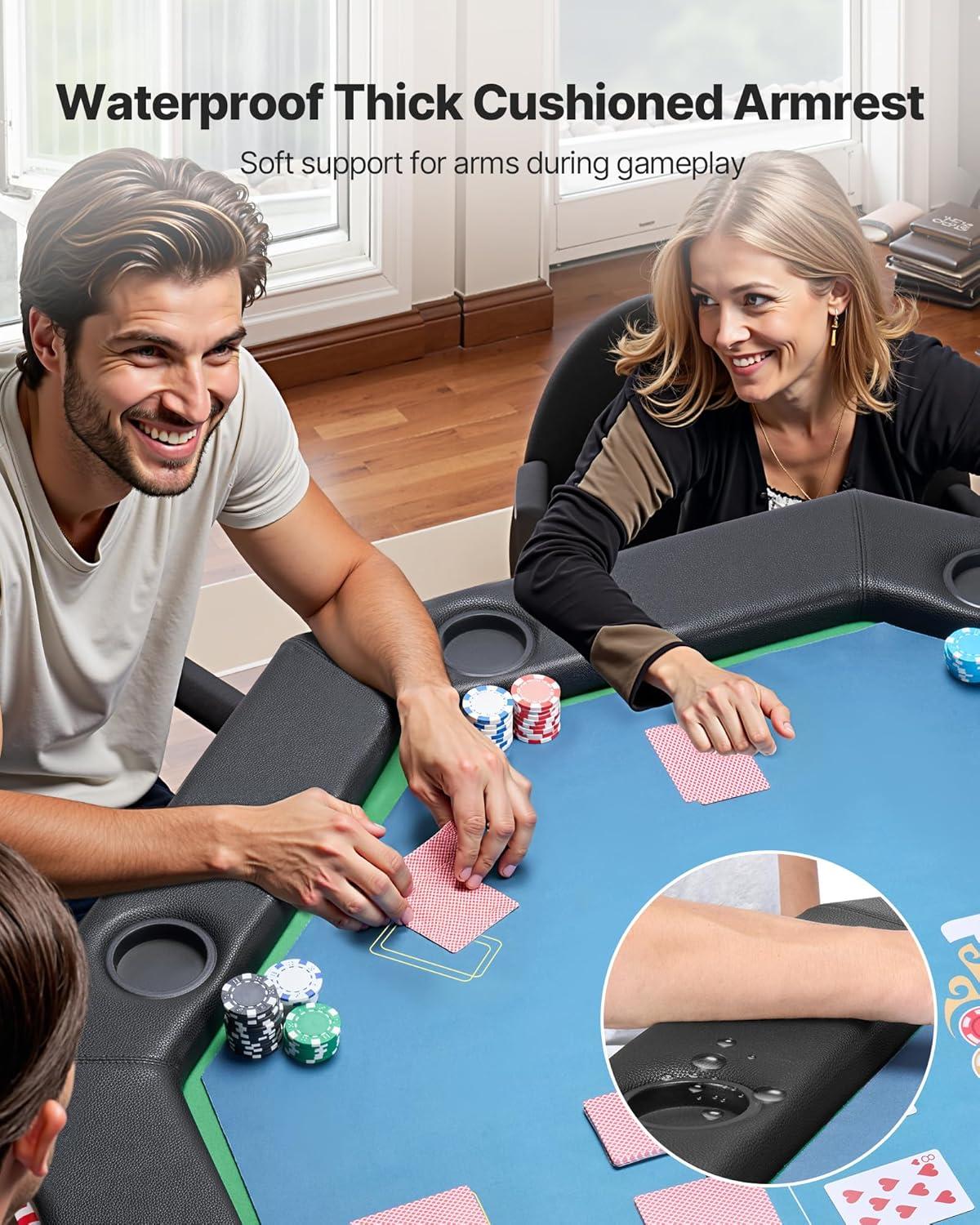 image:imageVEVOR Foldable Poker Table 8 Player 48 in Folding Casino Leisure Table with Padded Rails amp Cup Holders Octagonal Portable Game Tables with Felt amp Metal Legs for Texas Holdem Game and BlackjackBlackblue