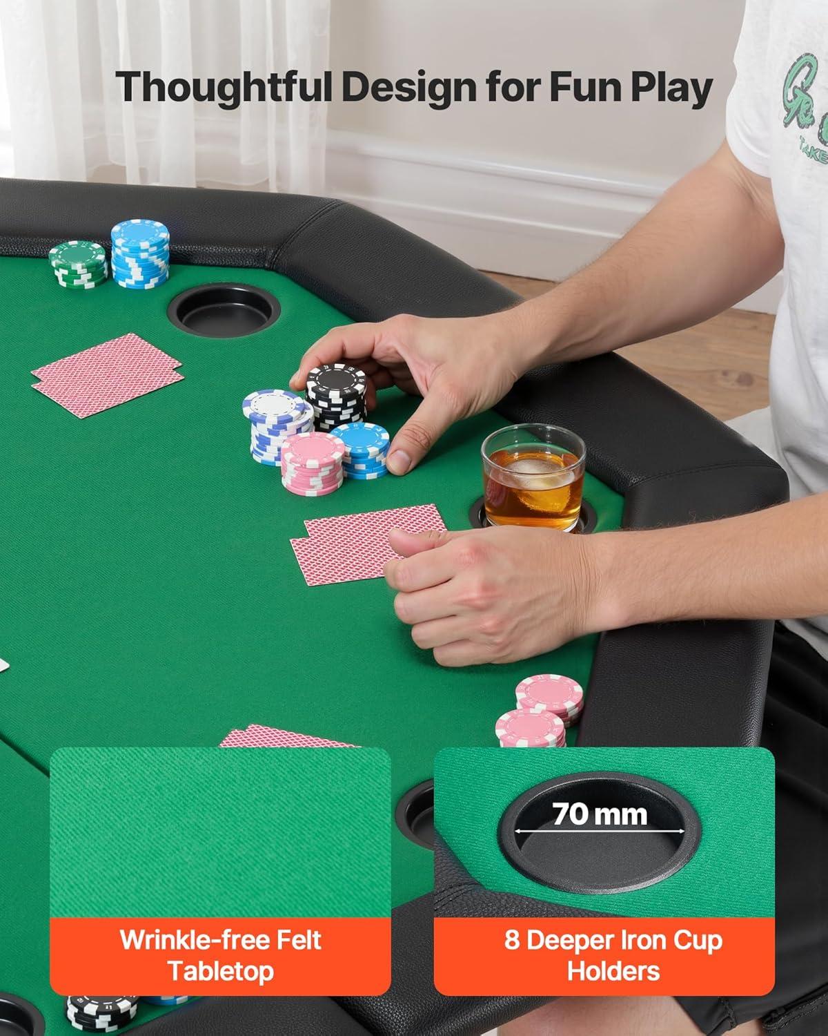 image:imageVEVOR Foldable Poker Table 8 Player 48 in Folding Casino Leisure Table with Padded Rails amp Cup Holders Octagonal Portable Game Tables with Felt amp Metal Legs for Texas Holdem Game and BlackjackBlackgreen