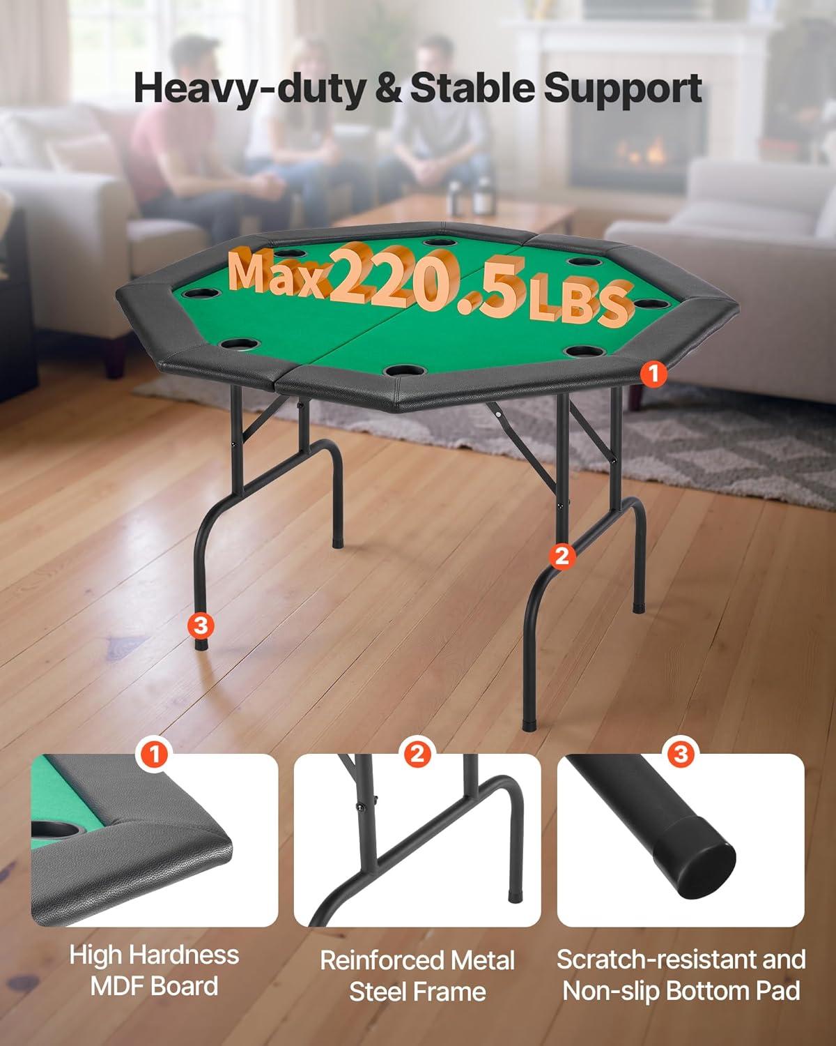image:imageVEVOR Foldable Poker Table 8 Player 48 in Folding Casino Leisure Table with Padded Rails amp Cup Holders Octagonal Portable Game Tables with Felt amp Metal Legs for Texas Holdem Game and BlackjackBlackgreen