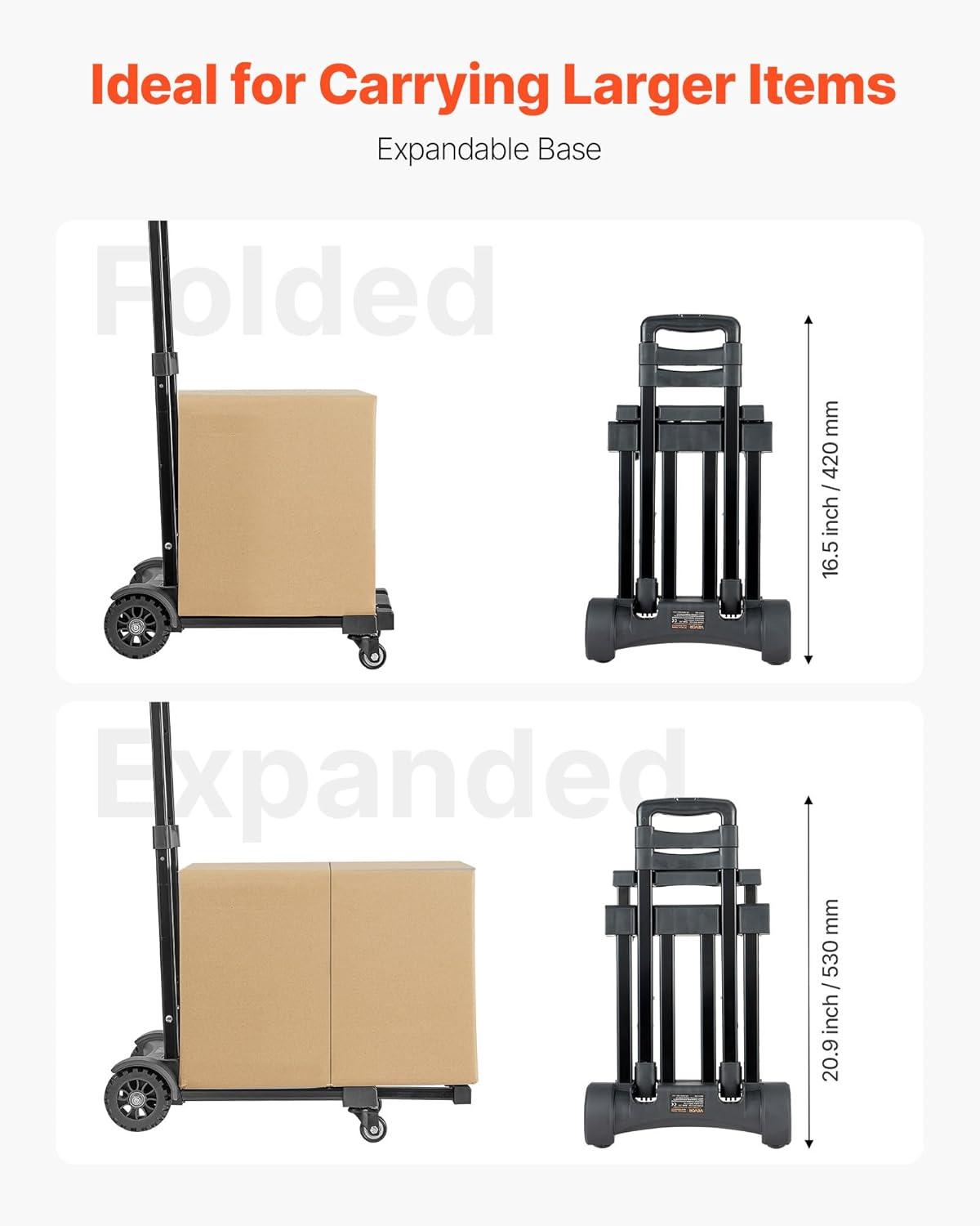 image:imageVEVOR Folding Hand Truck 110 lbs Load Capacity Collapsible Luggage Cart with 2 Wheels amp 1 Elastic Rope Utility Dolly Platform Cart for Airport Travel Furniture Luggage Office Moving Black290 lbs