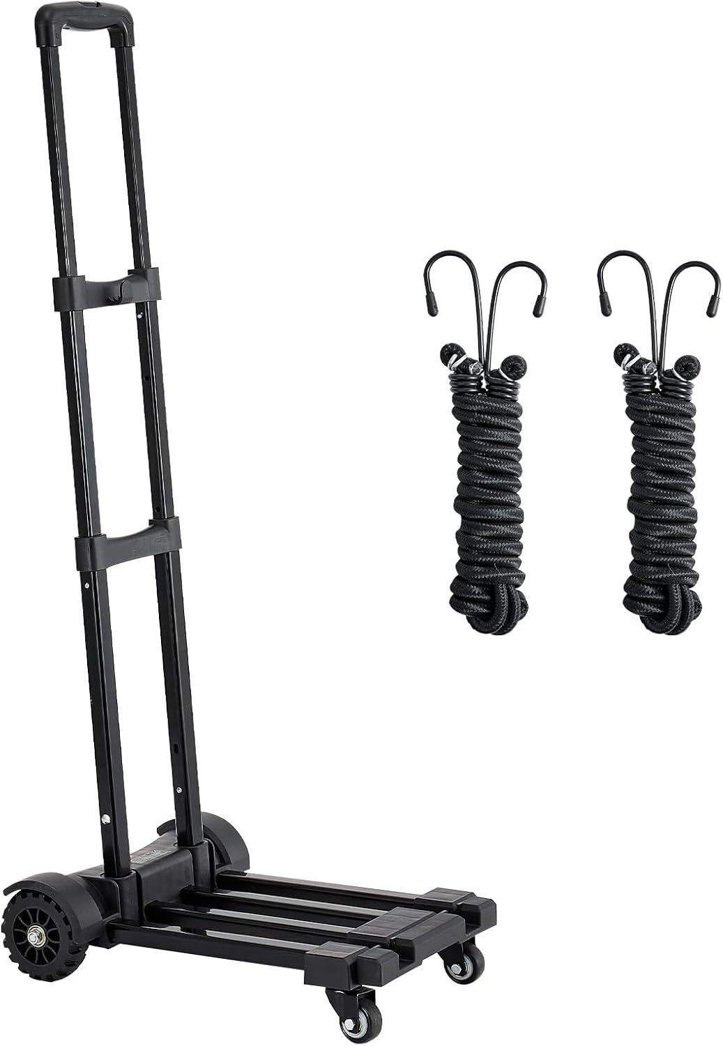 image:imageVEVOR Folding Hand Truck 110 lbs Load Capacity Collapsible Luggage Cart with 2 Wheels amp 1 Elastic Rope Utility Dolly Platform Cart for Airport Travel Furniture Luggage Office Moving Black290 lbs