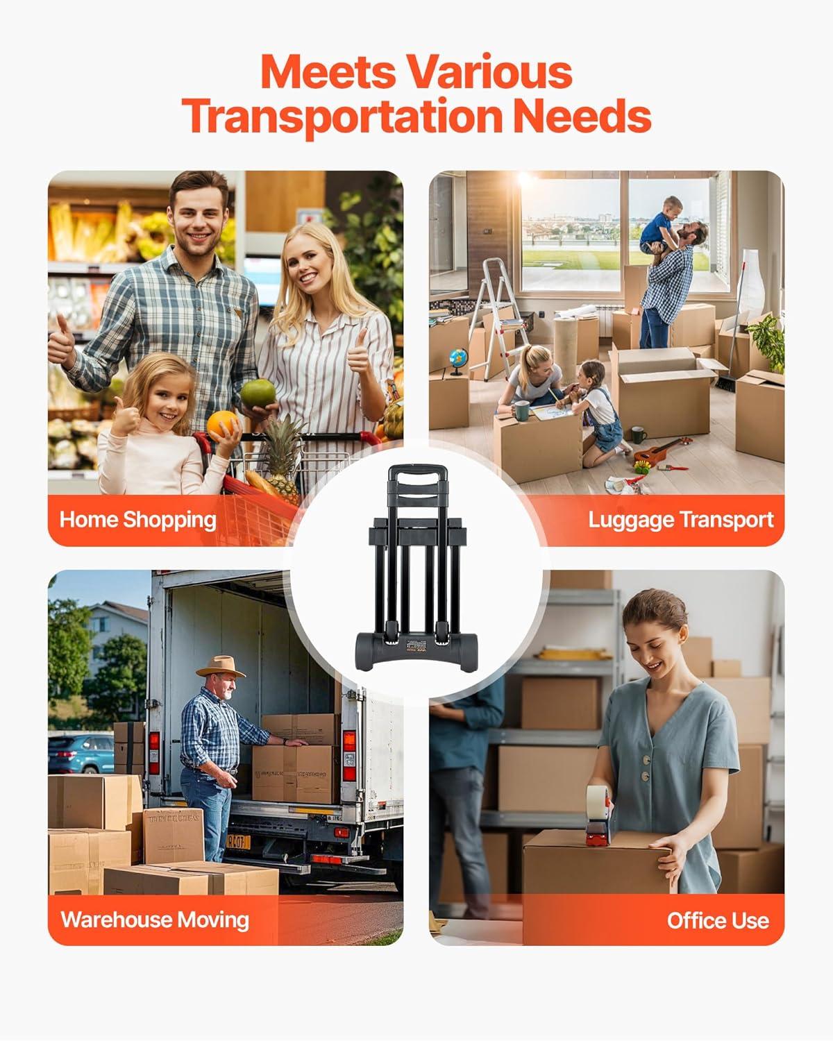 image:imageVEVOR Folding Hand Truck 110 lbs Load Capacity Collapsible Luggage Cart with 2 Wheels amp 1 Elastic Rope Utility Dolly Platform Cart for Airport Travel Furniture Luggage Office Moving Black290 lbs