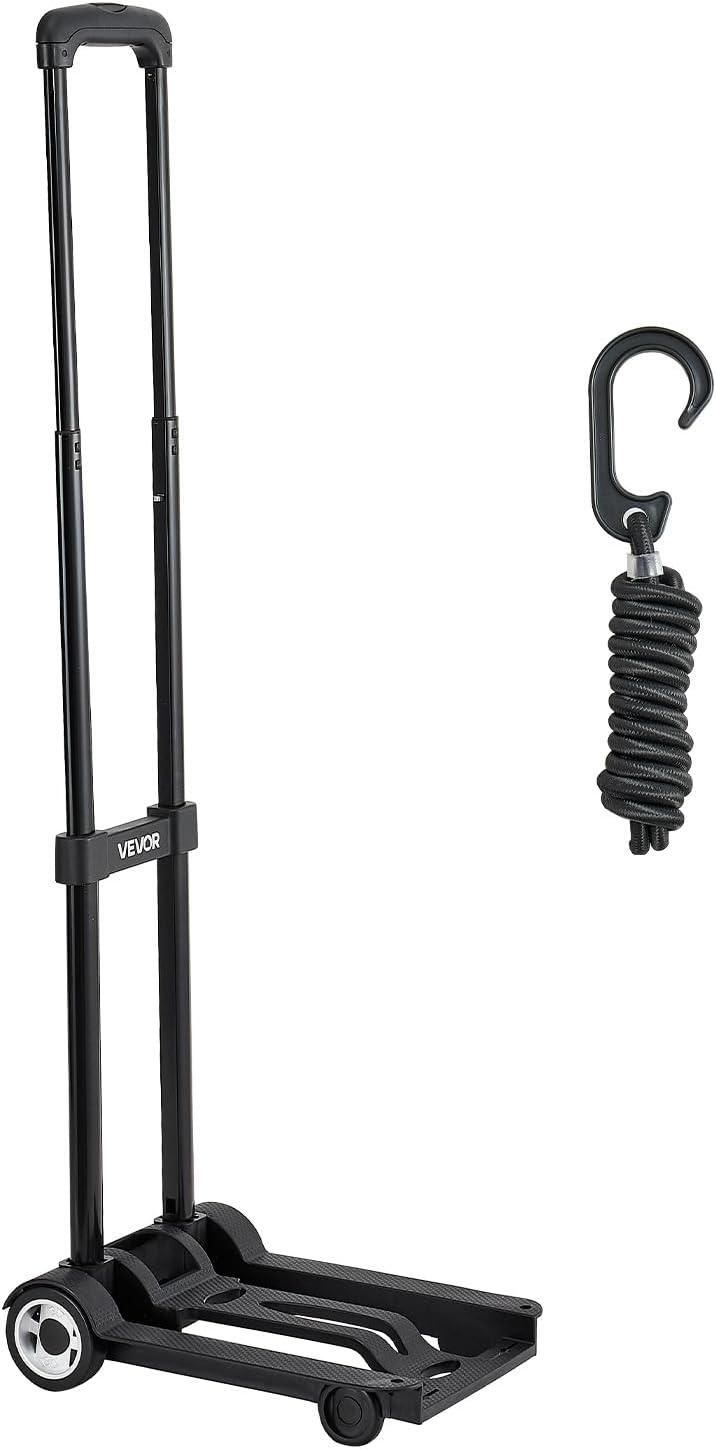 image:imageVEVOR Folding Hand Truck 110 lbs Load Capacity Collapsible Luggage Cart with 2 Wheels amp 1 Elastic Rope Utility Dolly Platform Cart for Airport Travel Furniture Luggage Office Moving Black110 lbs