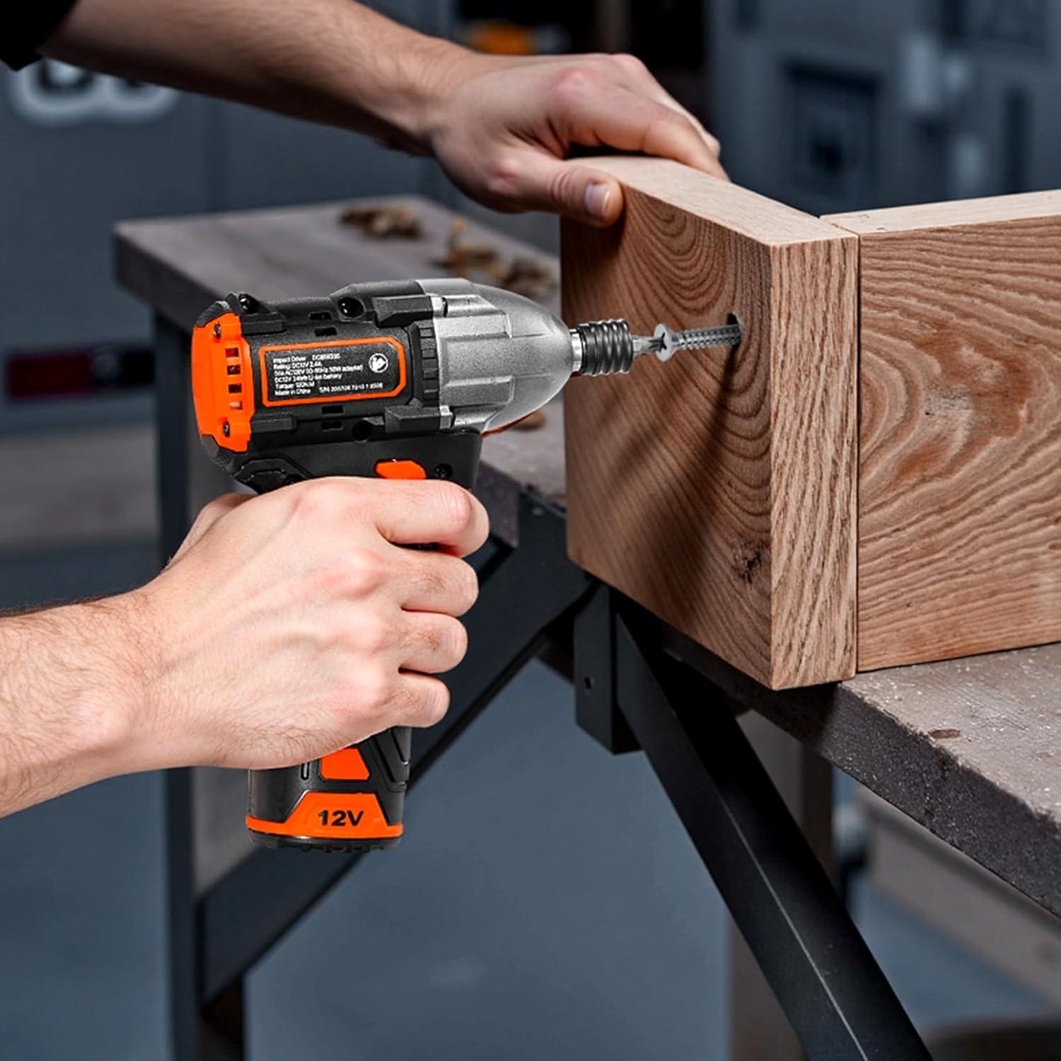 image:imageVEVOR Impact Driver 14 Inch 3000 RPM Max Speed 12 V Brushless Motor Electric Cordless Impact Driver Kit with Battery and Charger 20 Bits LED Work Light for Furniture Electrical Home Repairs120Nm 3400BPM
