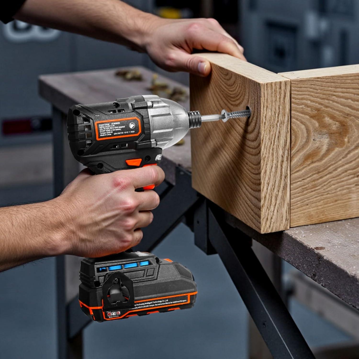 image:imageVEVOR Impact Driver 14 Inch 3000 RPM Max Speed 12 V Brushless Motor Electric Cordless Impact Driver Kit with Battery and Charger 20 Bits LED Work Light for Furniture Electrical Home Repairs250Nm 3600BPM