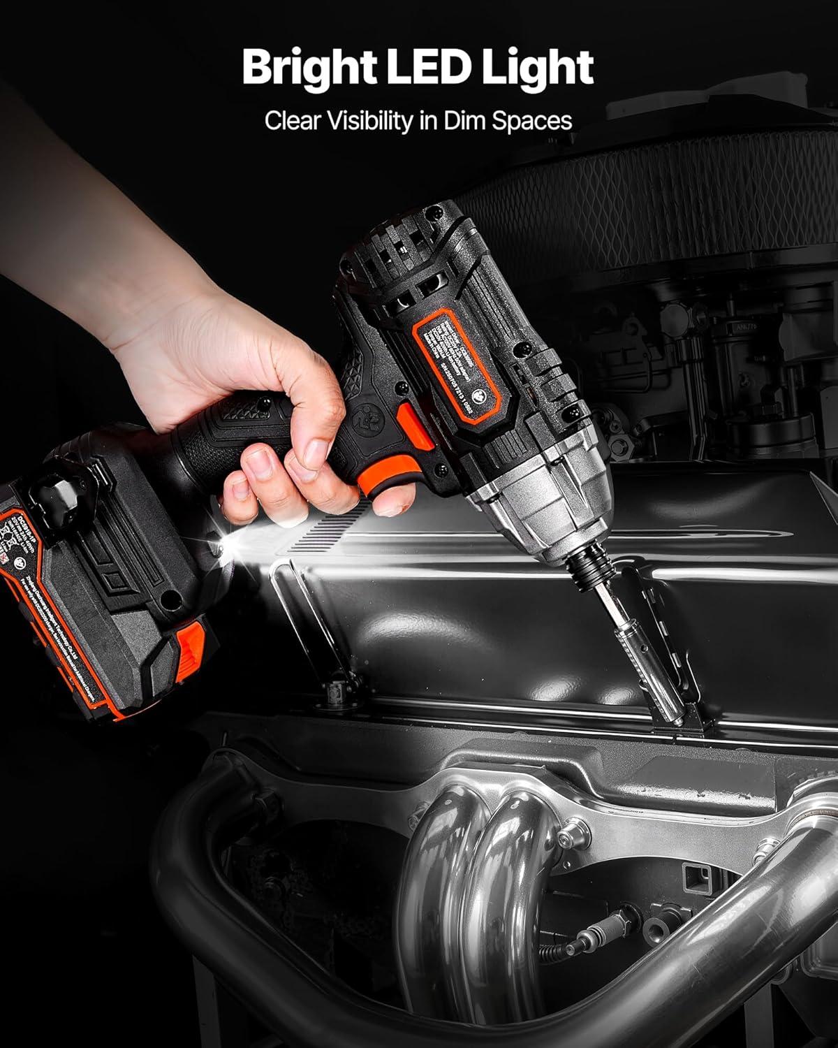 image:imageVEVOR Impact Driver 14 Inch 3000 RPM Max Speed 12 V Brushless Motor Electric Cordless Impact Driver Kit with Battery and Charger 20 Bits LED Work Light for Furniture Electrical Home Repairs180nm 2800bpm