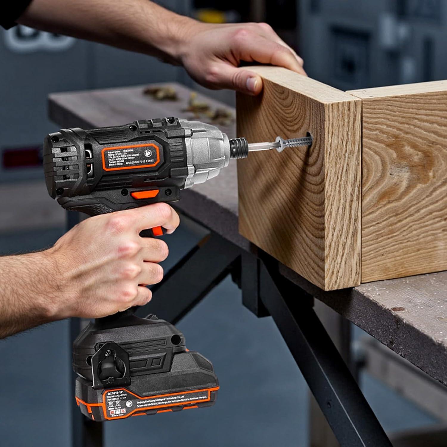 image:imageVEVOR Impact Driver 14 Inch 3000 RPM Max Speed 12 V Brushless Motor Electric Cordless Impact Driver Kit with Battery and Charger 20 Bits LED Work Light for Furniture Electrical Home Repairs180nm 2800bpm