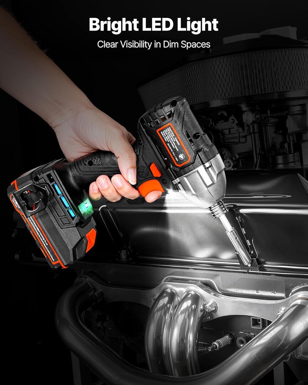 image:imageVEVOR Impact Driver 14 Inch 3000 RPM Max Speed 12 V Brushless Motor Electric Cordless Impact Driver Kit with Battery and Charger 20 Bits LED Work Light for Furniture Electrical Home Repairs250Nm 3600BPM