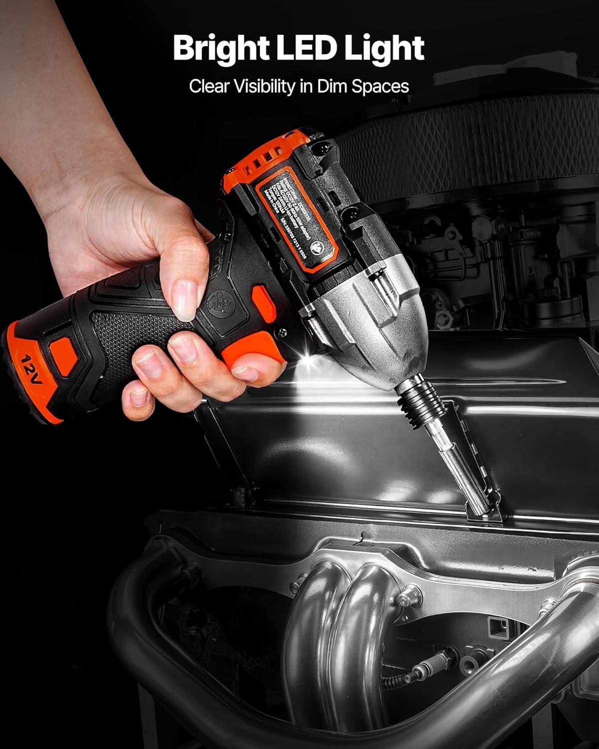 image:imageVEVOR Impact Driver 14 Inch 3000 RPM Max Speed 12 V Brushless Motor Electric Cordless Impact Driver Kit with Battery and Charger 20 Bits LED Work Light for Furniture Electrical Home Repairs120Nm 3400BPM